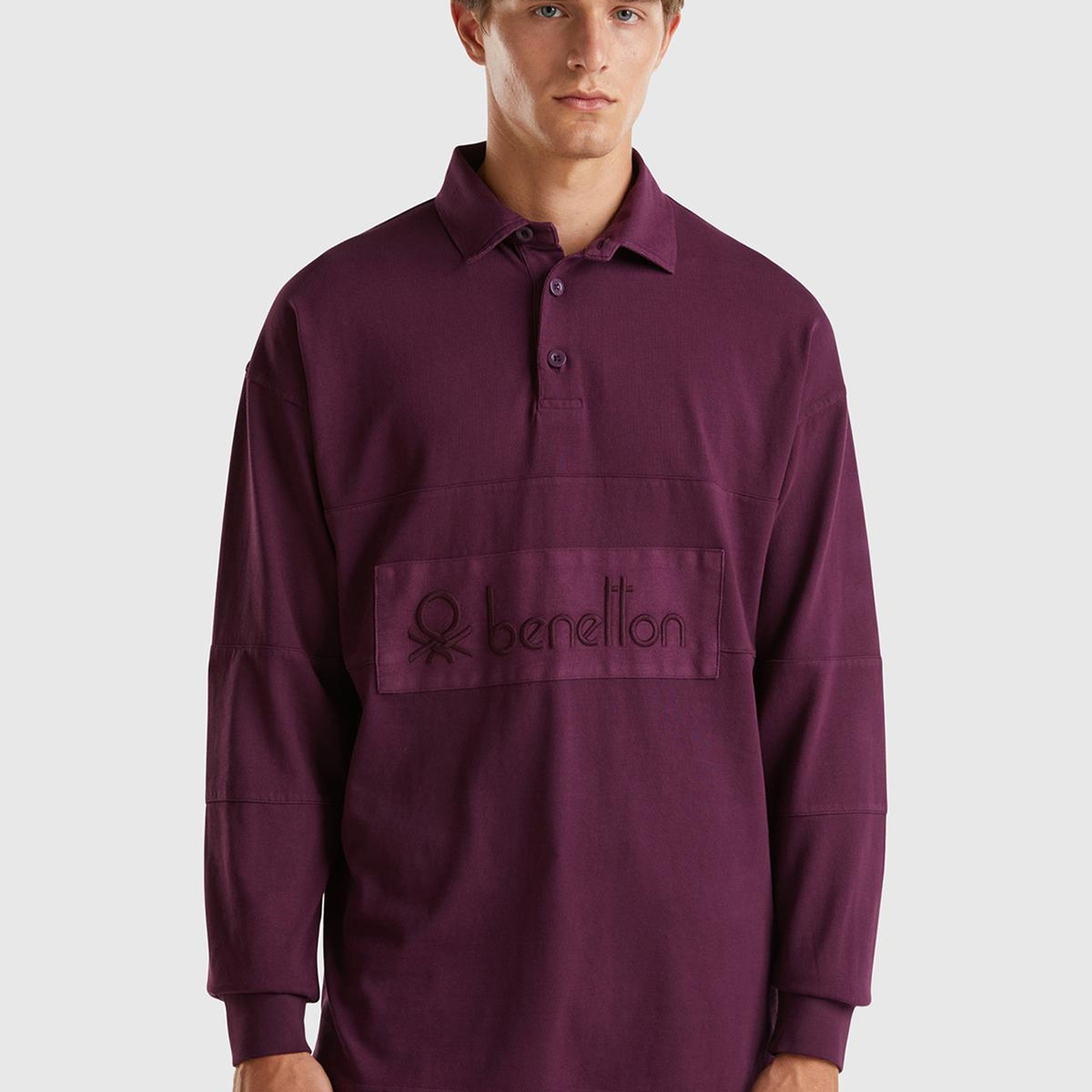Erkek Bordo %100 Pamuk Önü Logo Detaylı Düğmeli Polo Yaka T-Shirt
