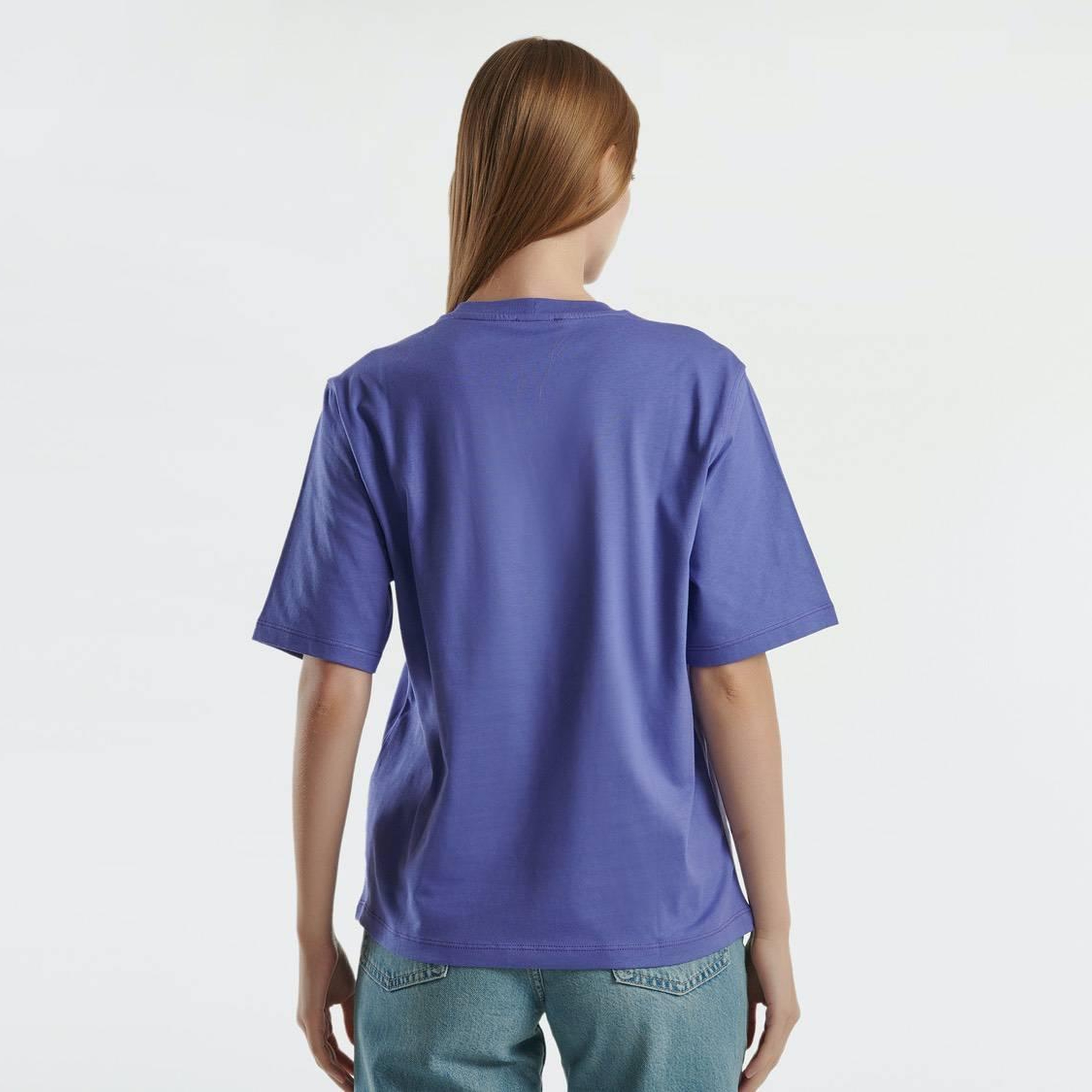 Kadın Mor %100 Pamuk Önü Logolu Kısa Kollu Yuvarlak Yaka T-Shirt