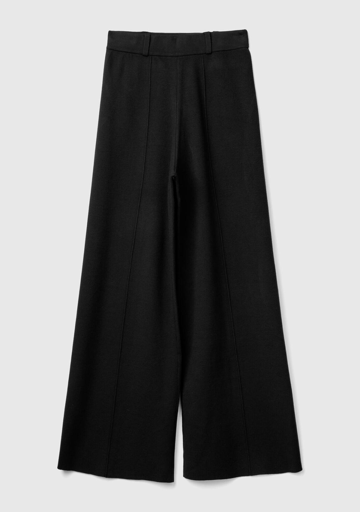 Kadın Siyah Viskoz Karışımlı Dikiş Detaylı Beli Elastik Palazzo Pantolon