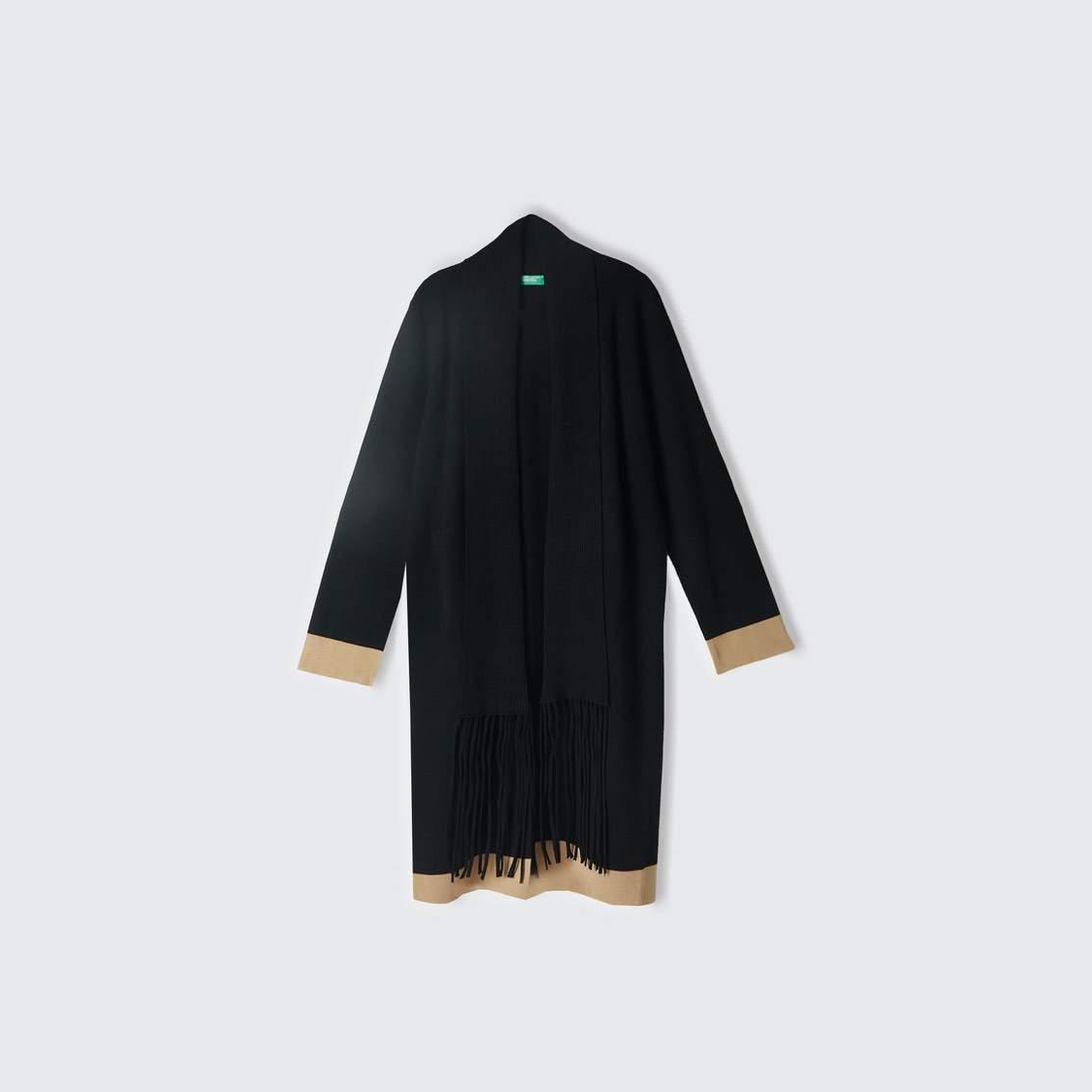 Kadın Siyah Viskoz Karışımlı Püsküllü Şal Yakalı Örme Hırka