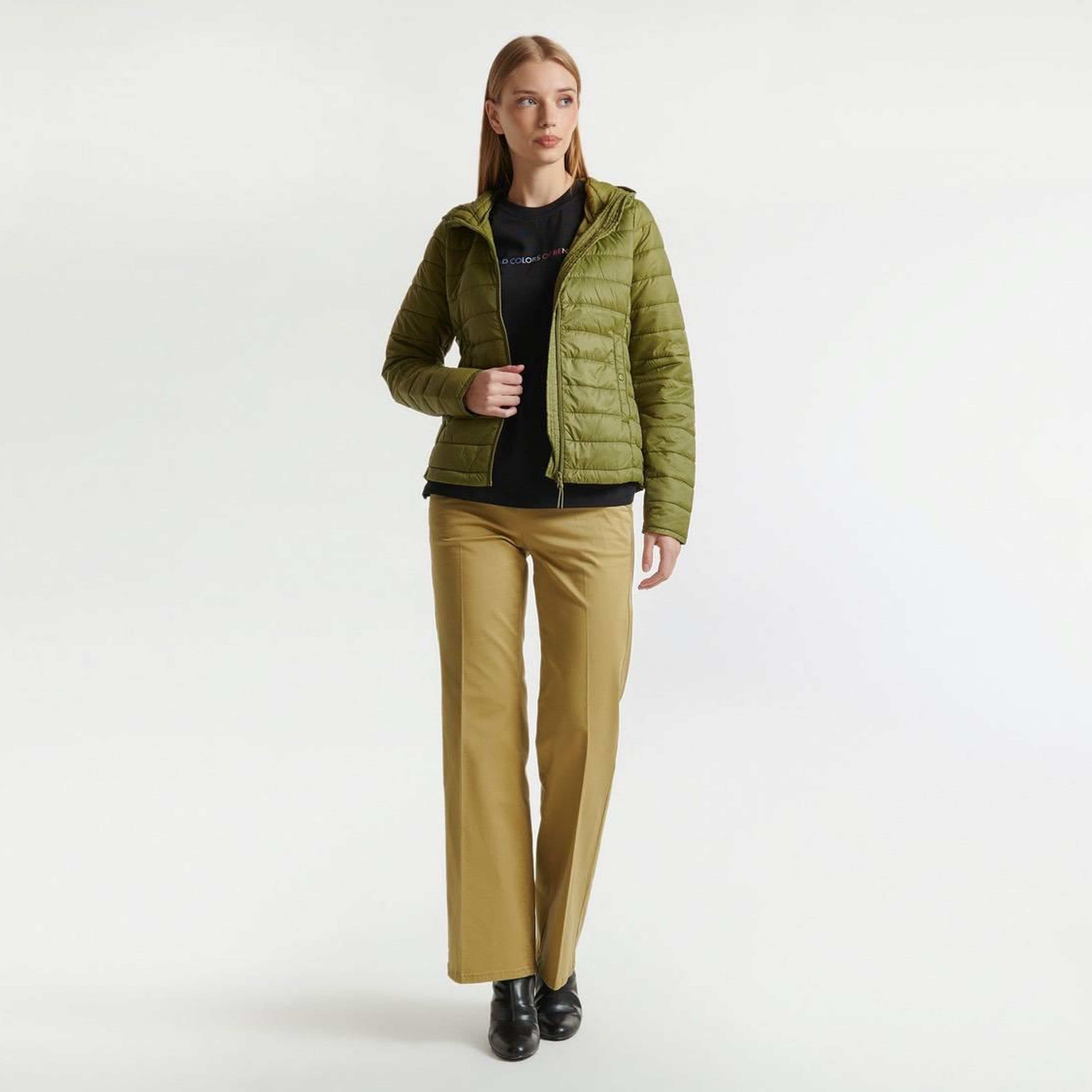 Kadın Haki Recycled Polyester Dolgulu Pufa Mont