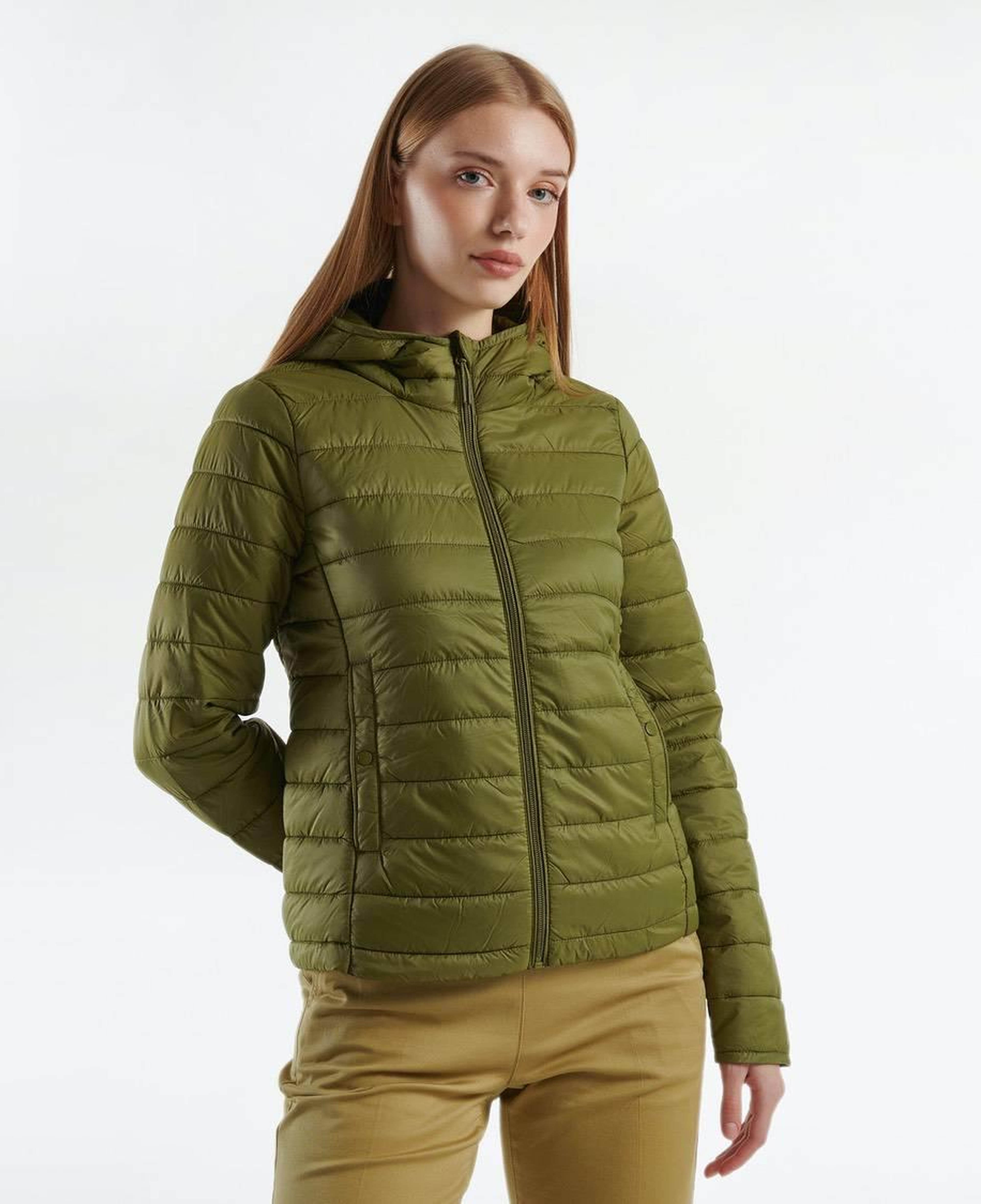 Kadın Haki Recycled Polyester Dolgulu Pufa Mont