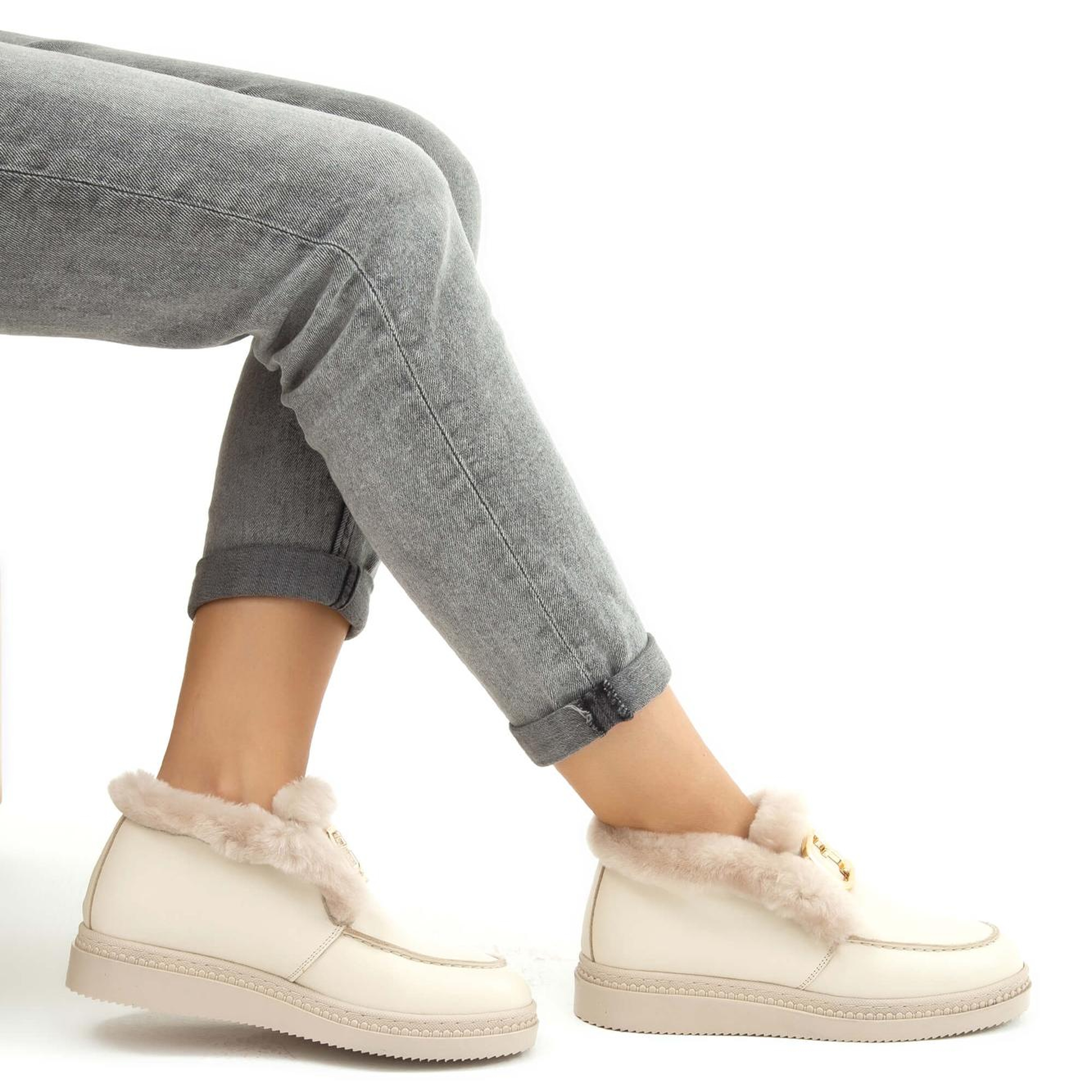 Tamer Tanca Kadın Hakiki Deri Bej Casual Bot