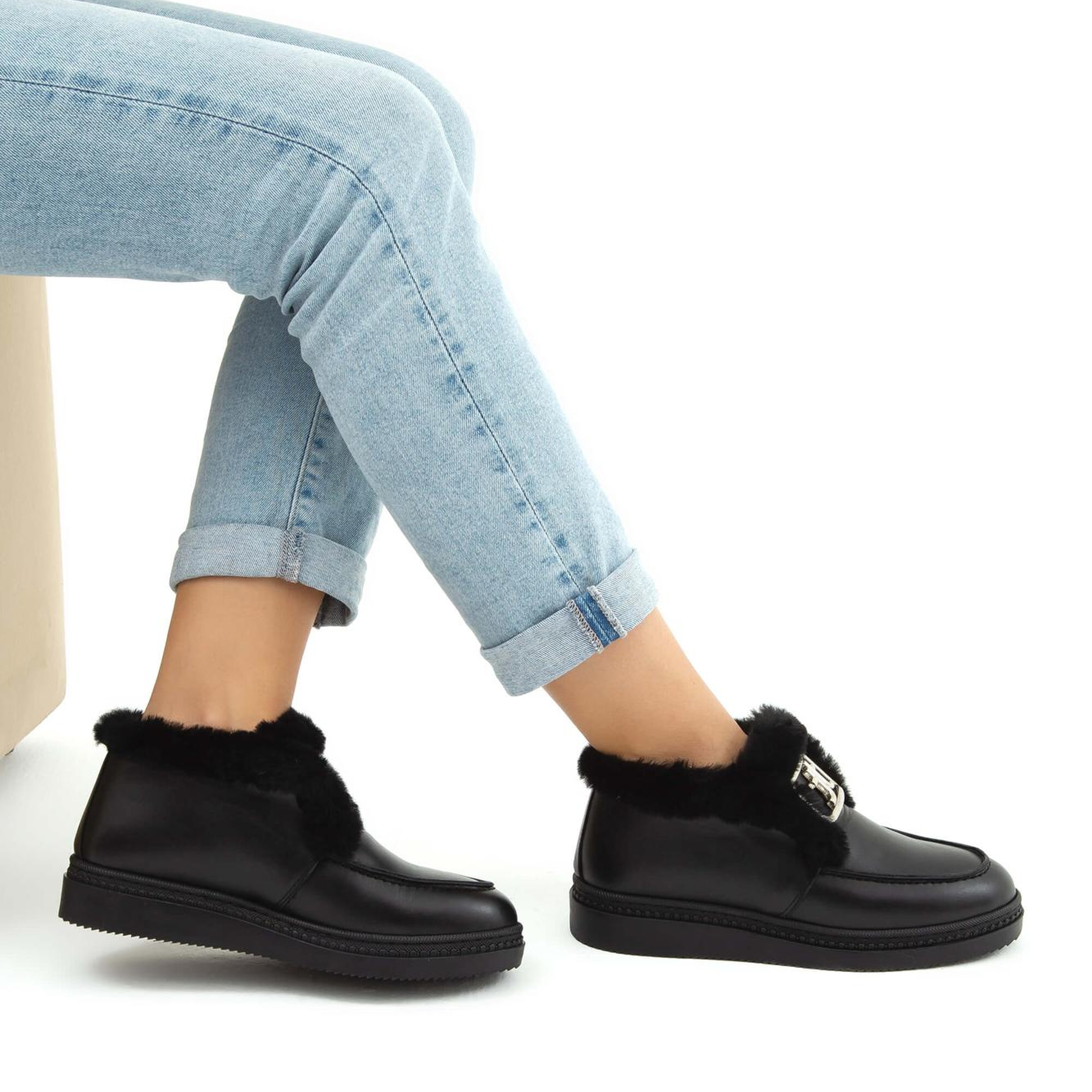 Tamer Tanca Kadın Hakiki Deri Siyah Casual Bot