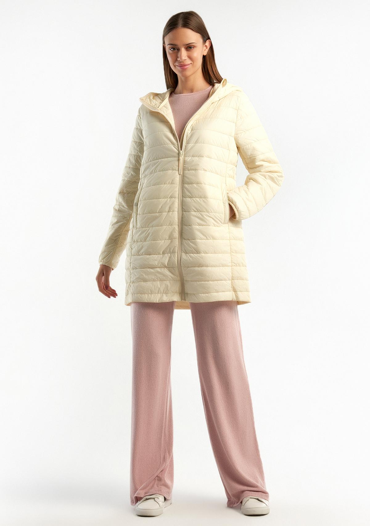 Kadın Krem Uzun Pufa Mont