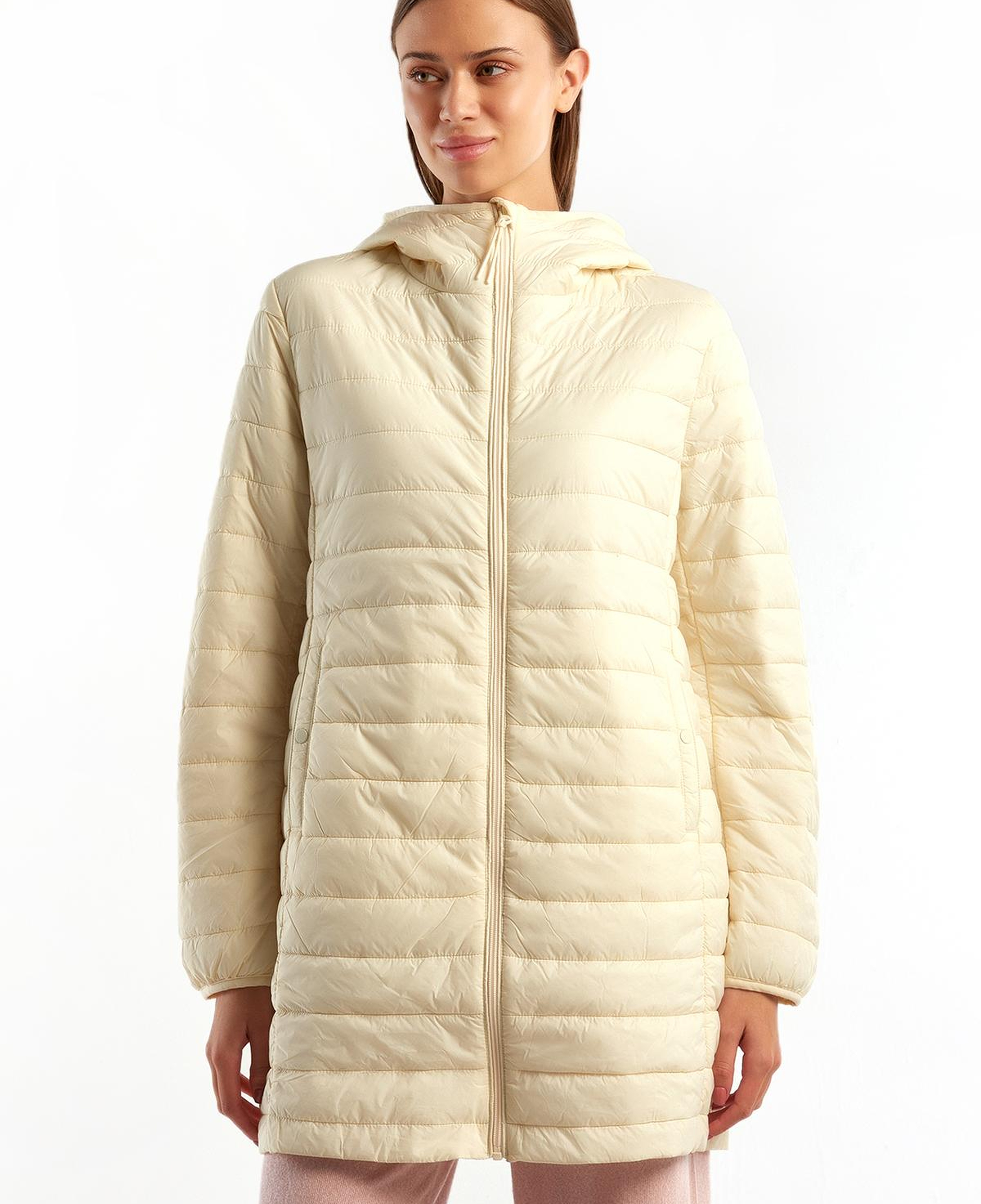 Kadın Krem Uzun Pufa Mont