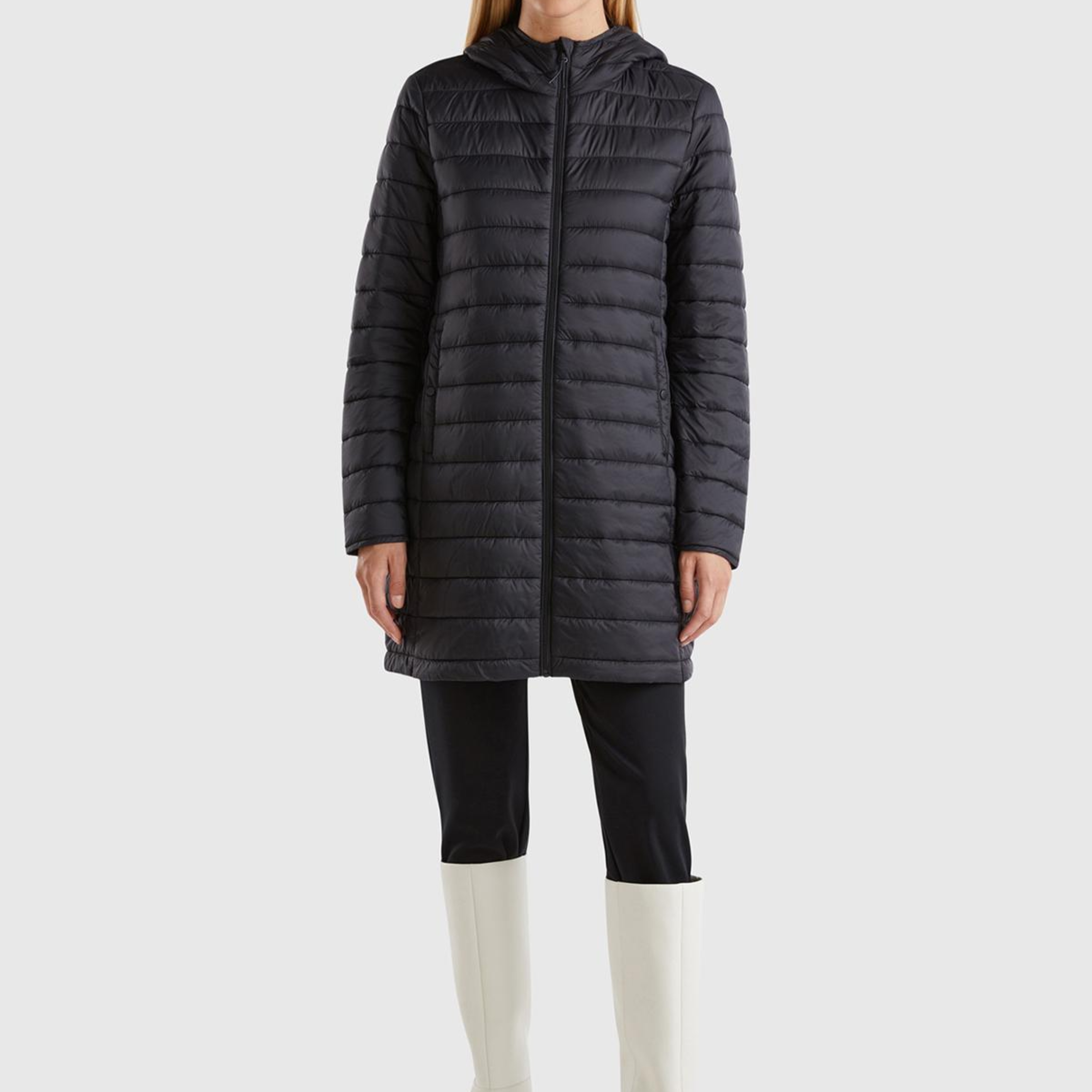 Kadın Siyah Uzun Pufa Mont