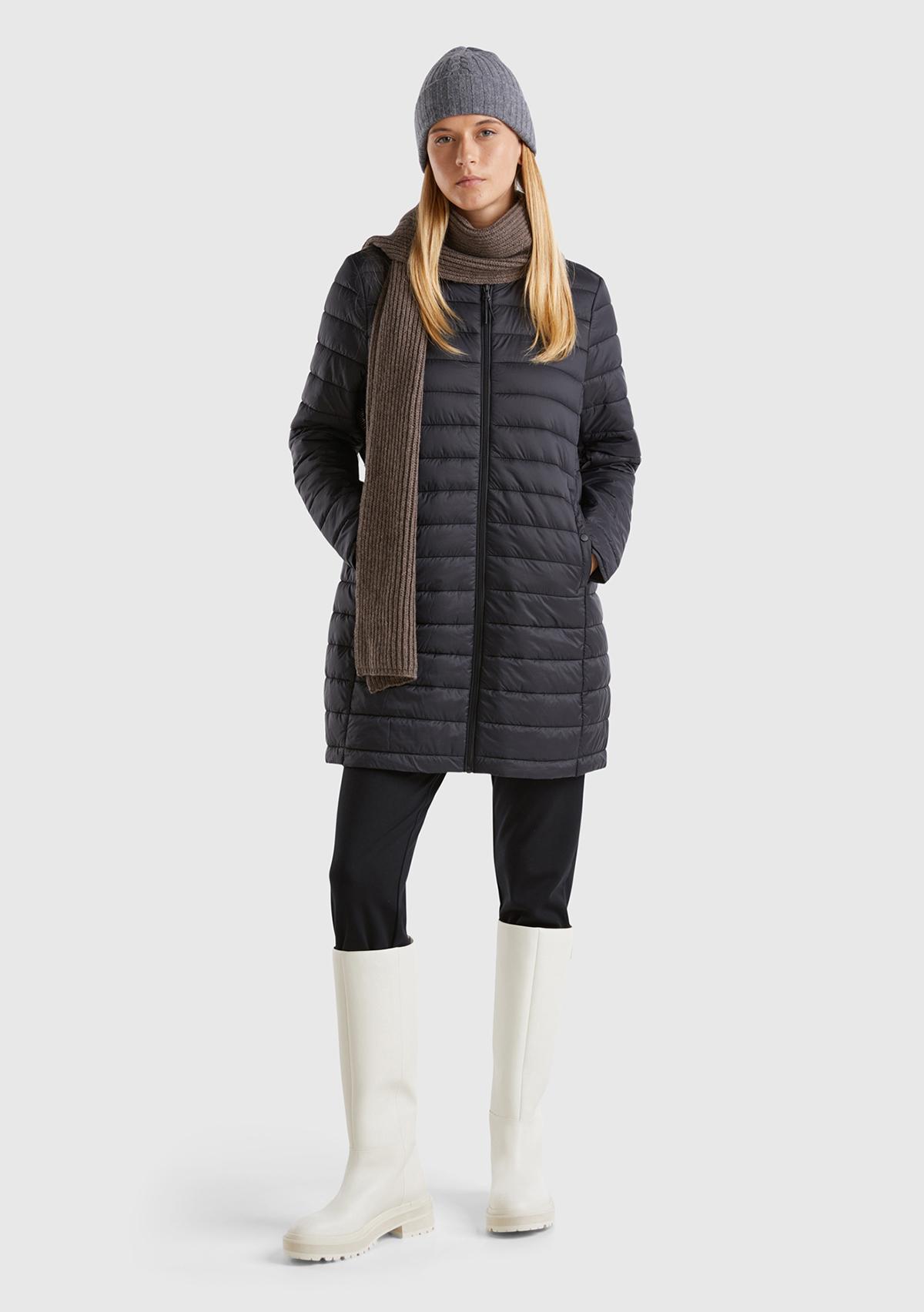 Kadın Siyah Uzun Pufa Mont