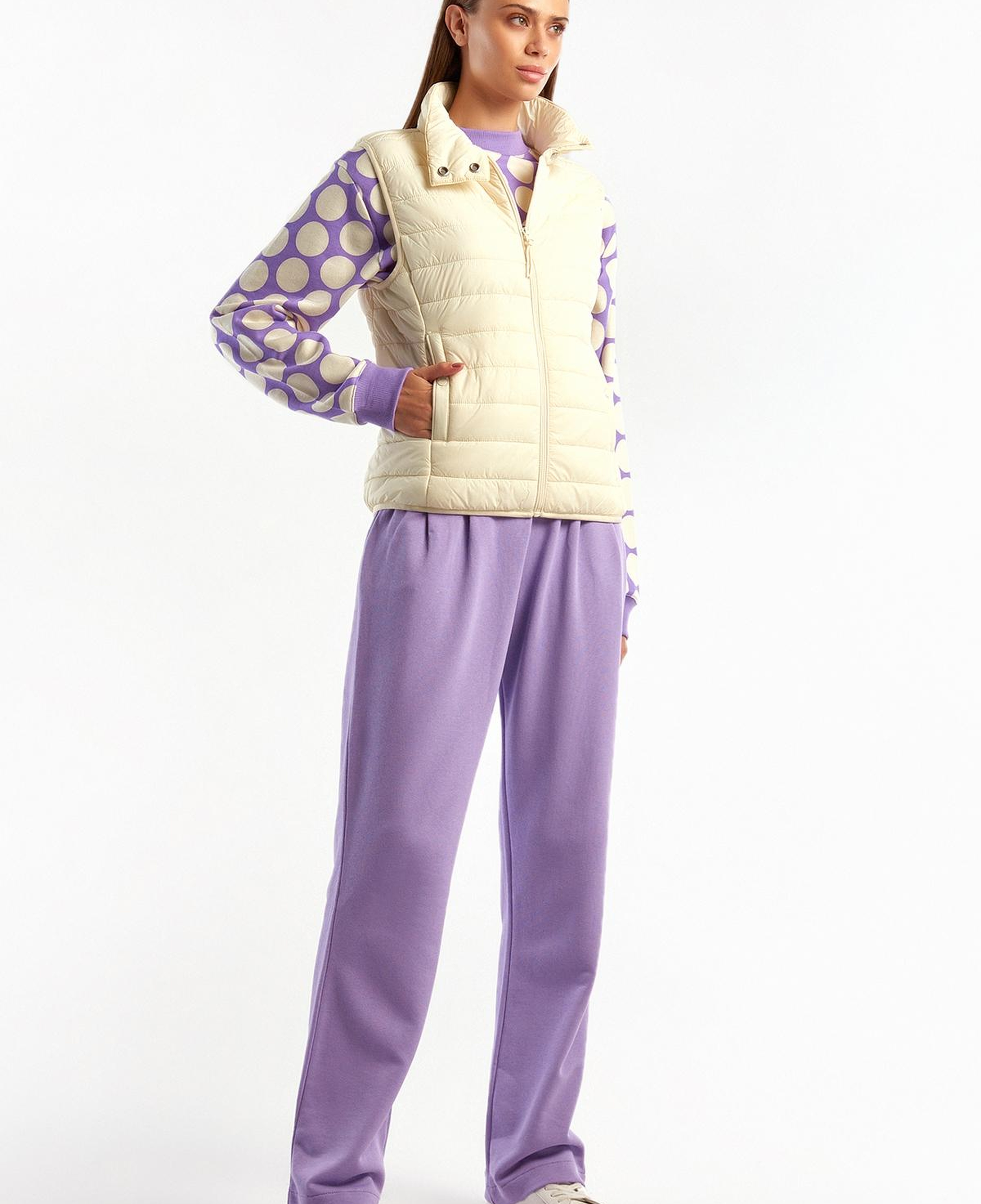 Kadın Krem Recycled Polyester Dolgulu Pufa Yelek