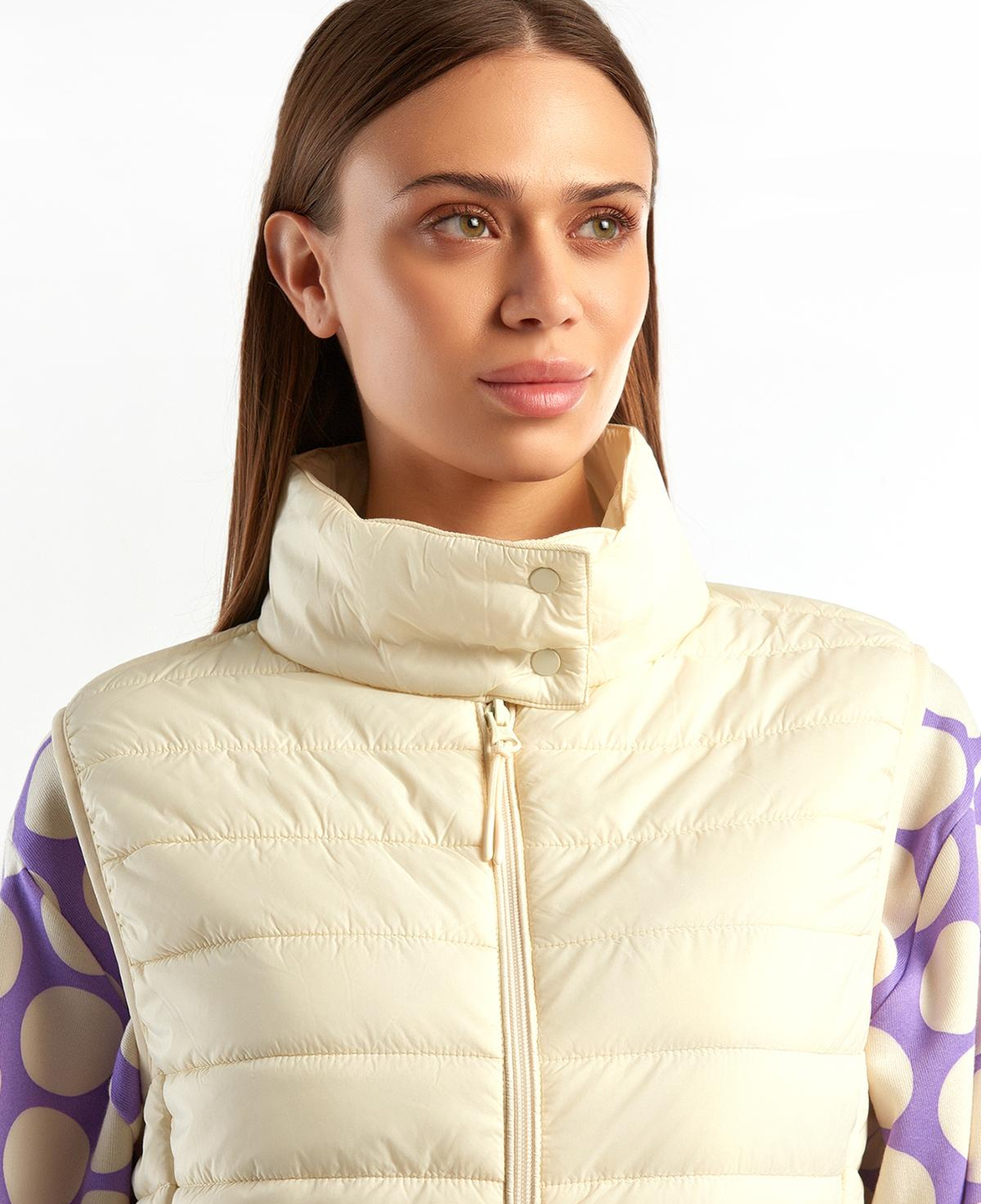 Kadın Krem Recycled Polyester Dolgulu Pufa Yelek