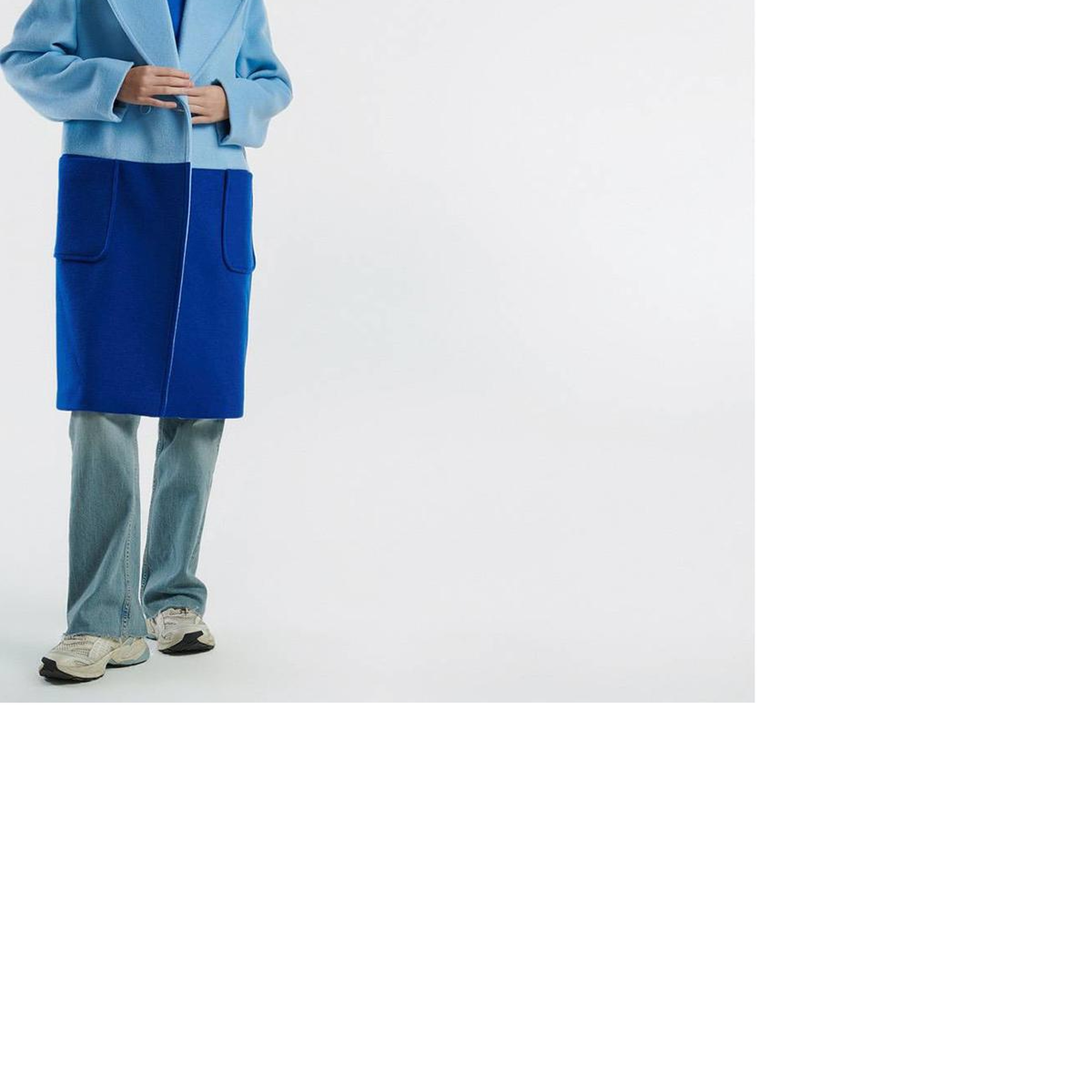 Kadın Turkuaz Kontrast Renk Detaylı Yanları Cepli Tek Düğmeli Kaban