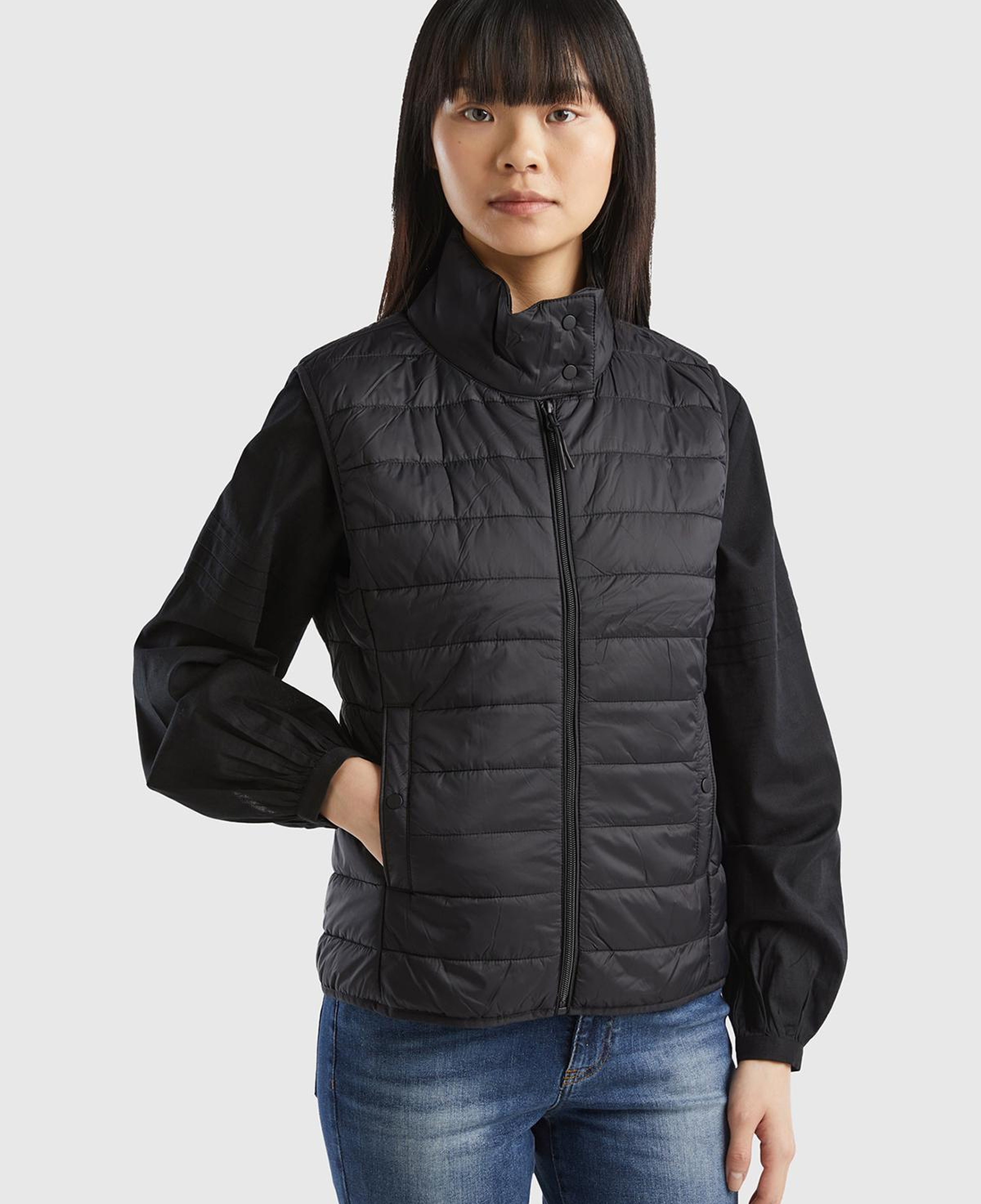 Kadın Siyah Recycled Polyester Dolgulu Pufa Yelek