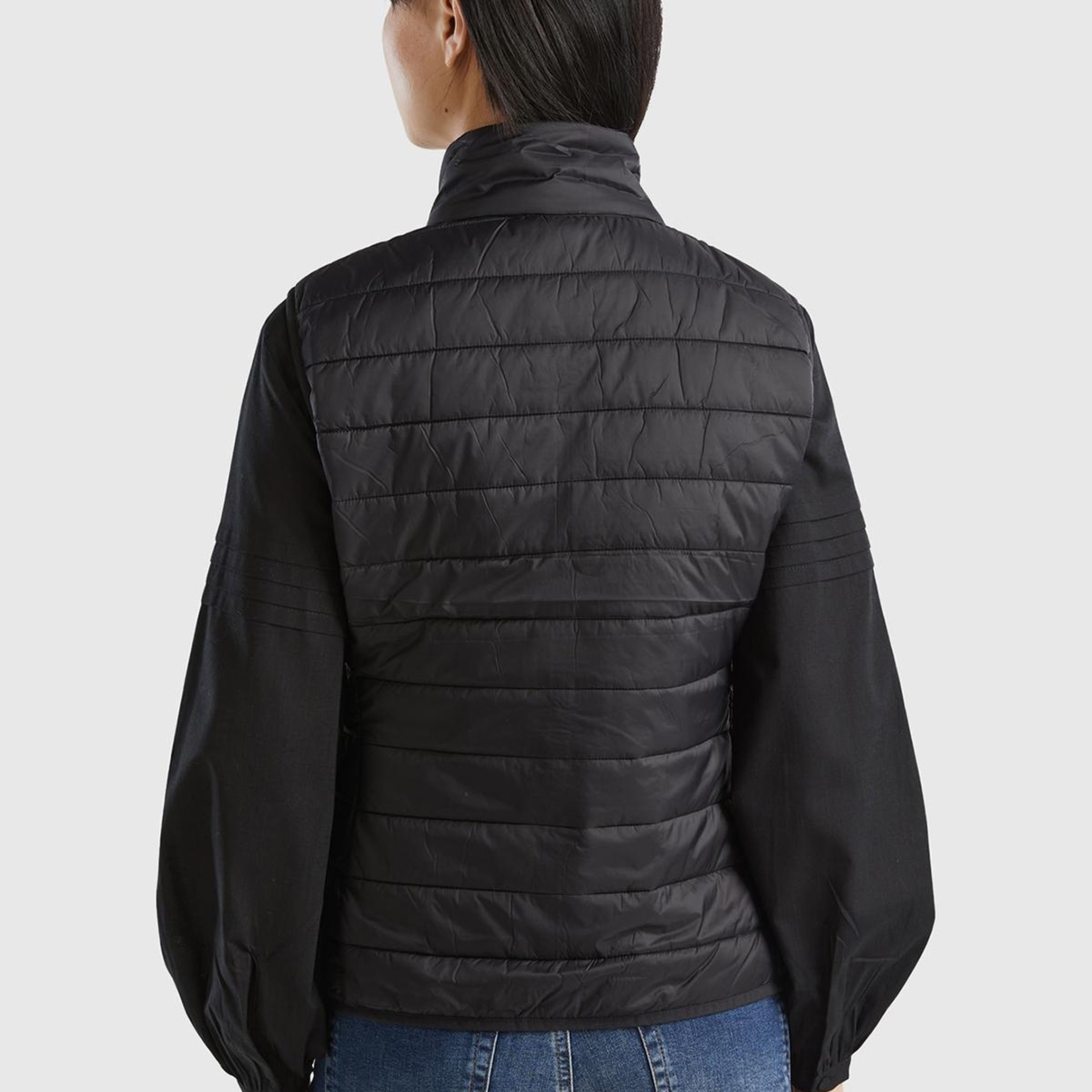 Kadın Siyah Recycled Polyester Dolgulu  Pufa Yelek