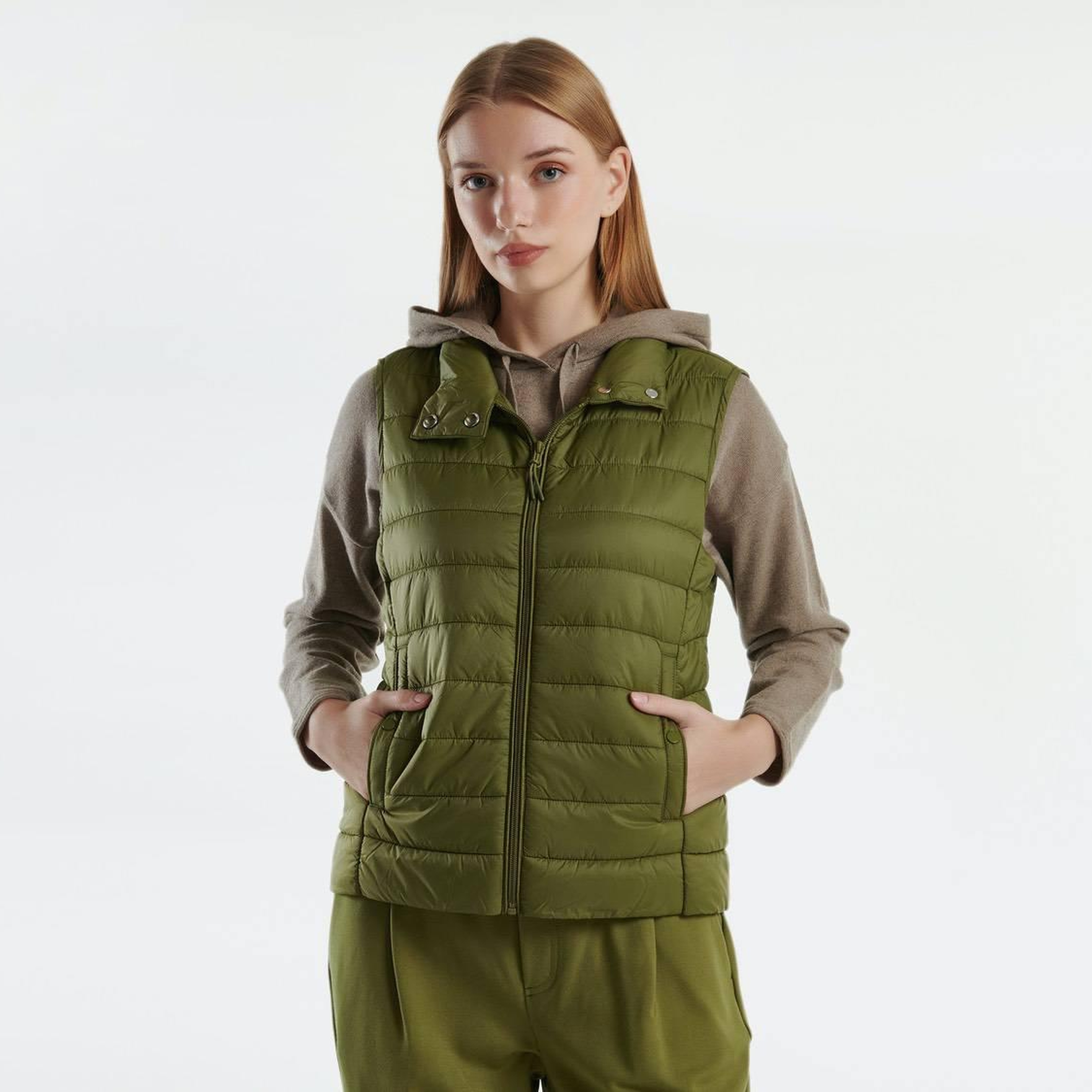 Kadın Haki Recycled Polyester Dolgulu Pufa Yelek