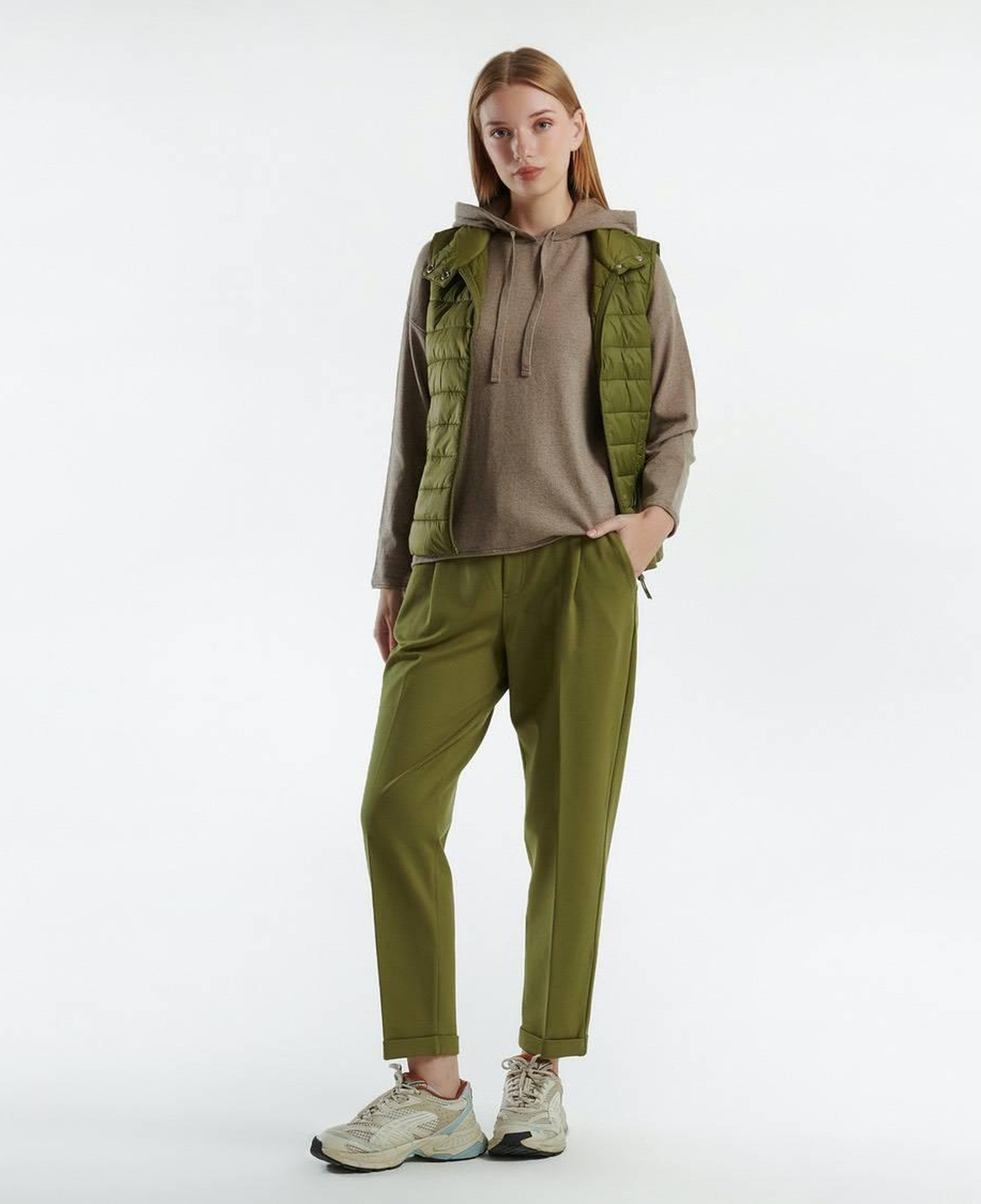 Kadın Haki Recycled Polyester Dolgulu Pufa Yelek