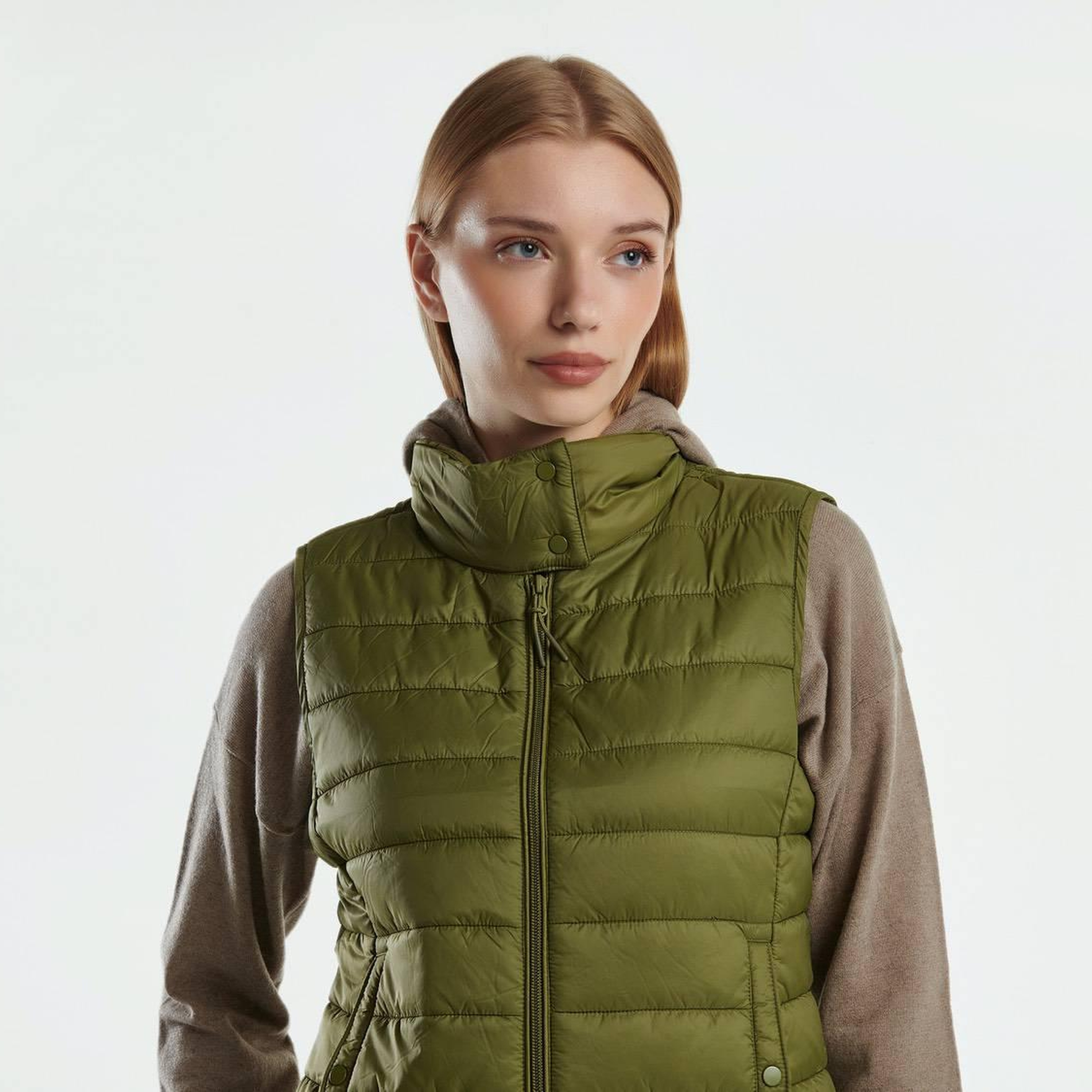 Kadın Haki Recycled Polyester Dolgulu Pufa Yelek