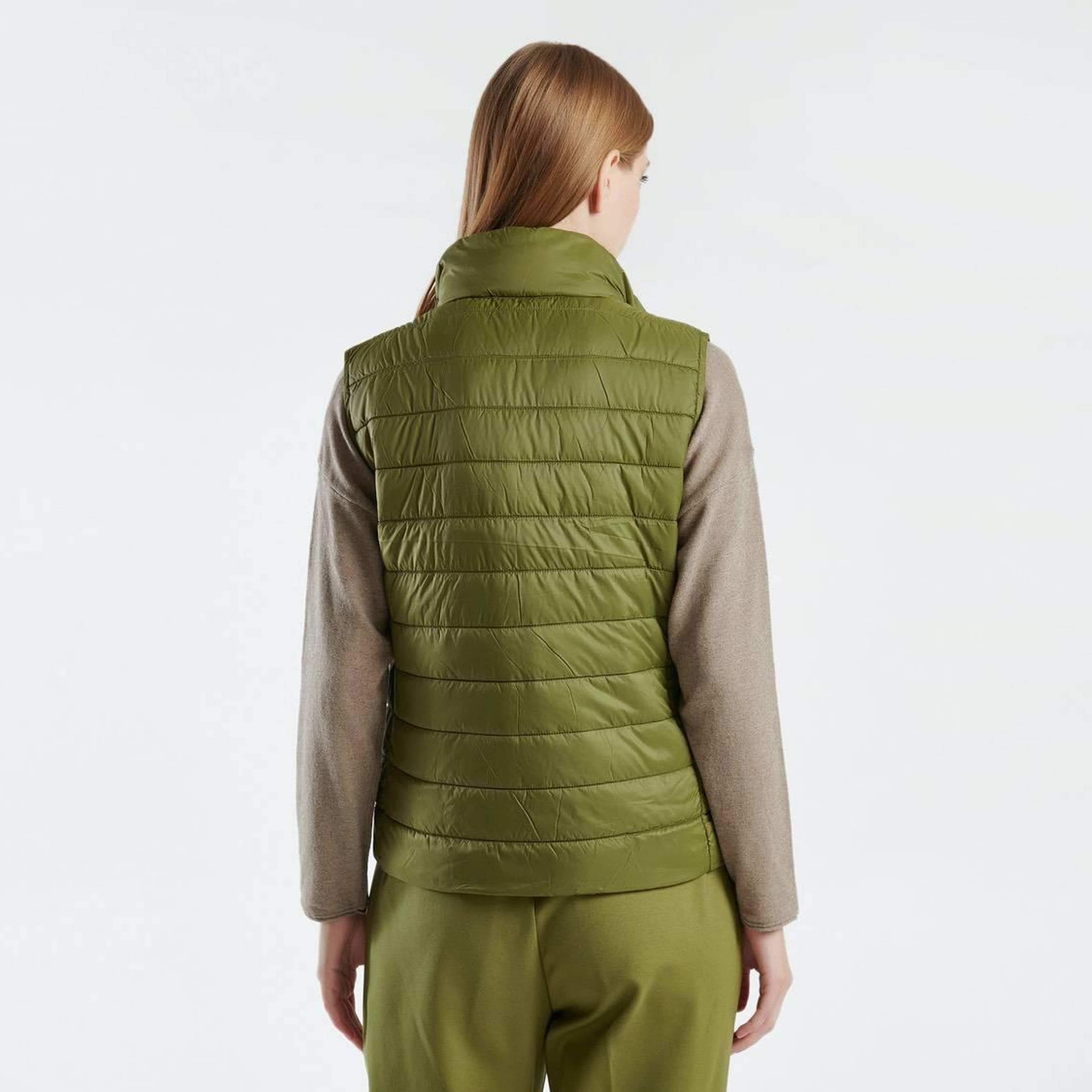 Kadın Haki Recycled Polyester Dolgulu Pufa Yelek