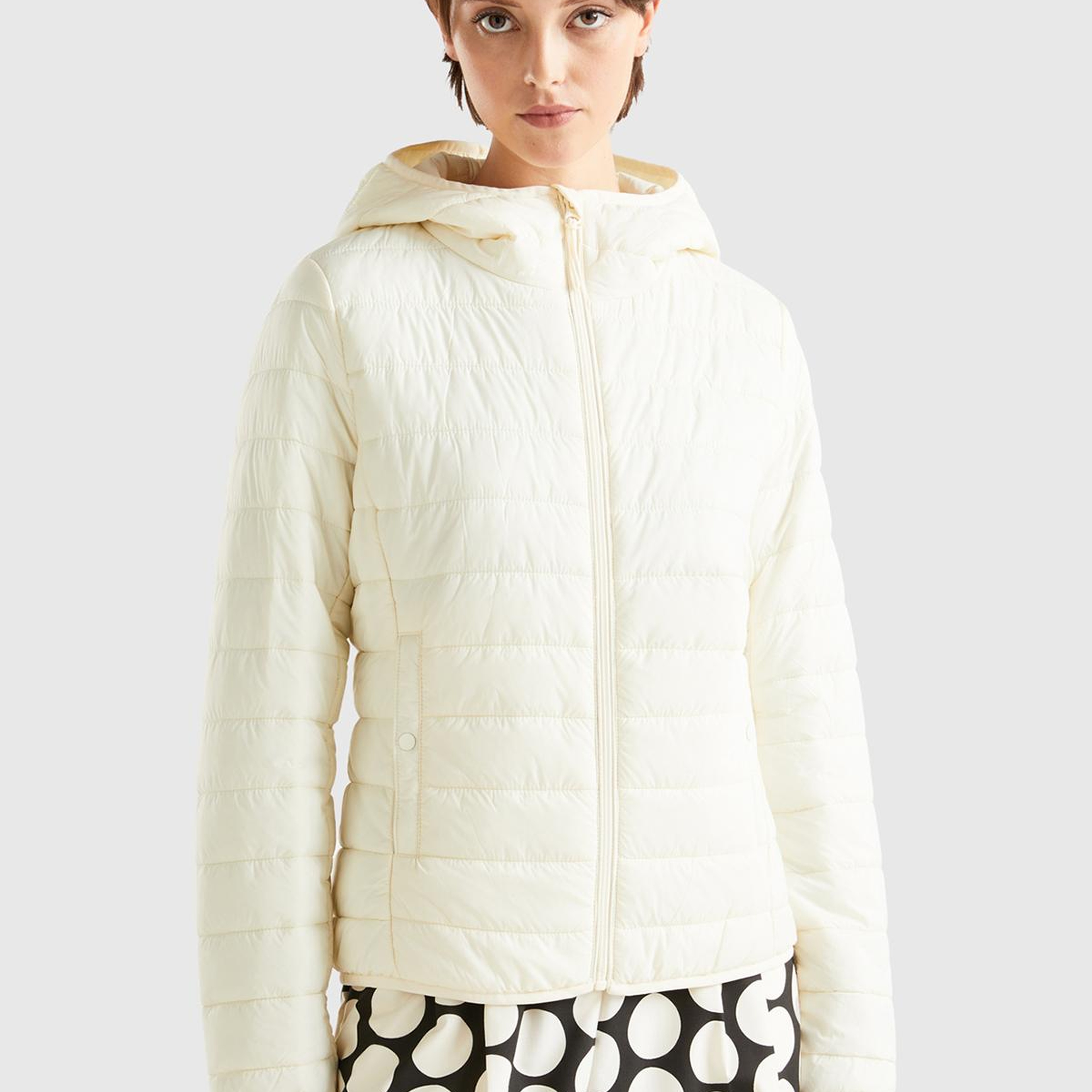 Kadın Krem Recycled Polyester Dolgulu  Pufa Mont