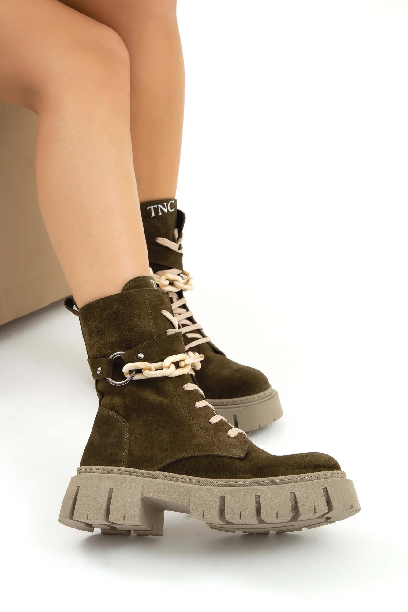 Tamer Tanca Kadın Hakiki Deri Haki Casual Bot