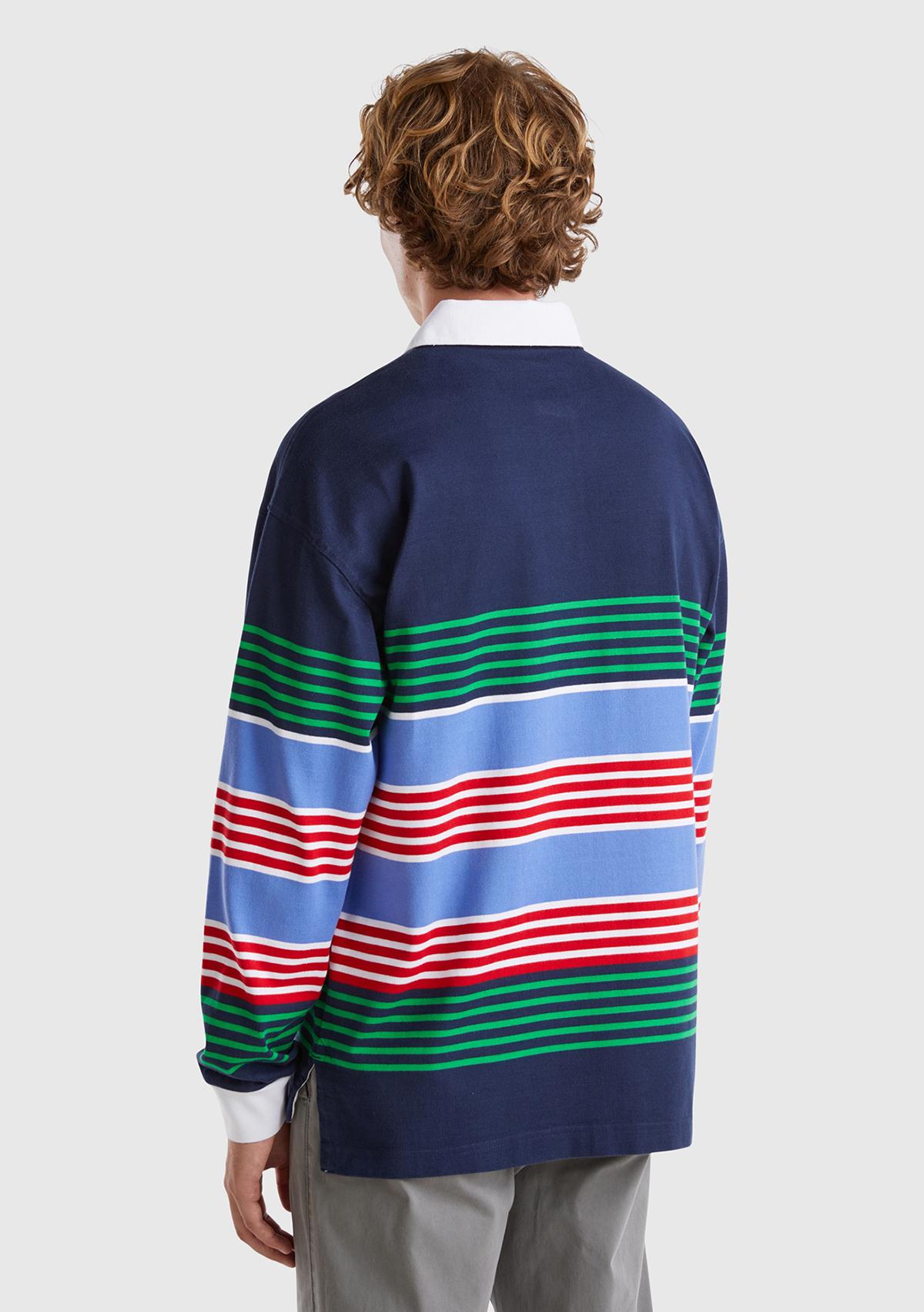 Erkek Lacivert Mix %100 Pamuk Şerit Çizgi Desenli Düğmeli Polo Yaka T-Shirt