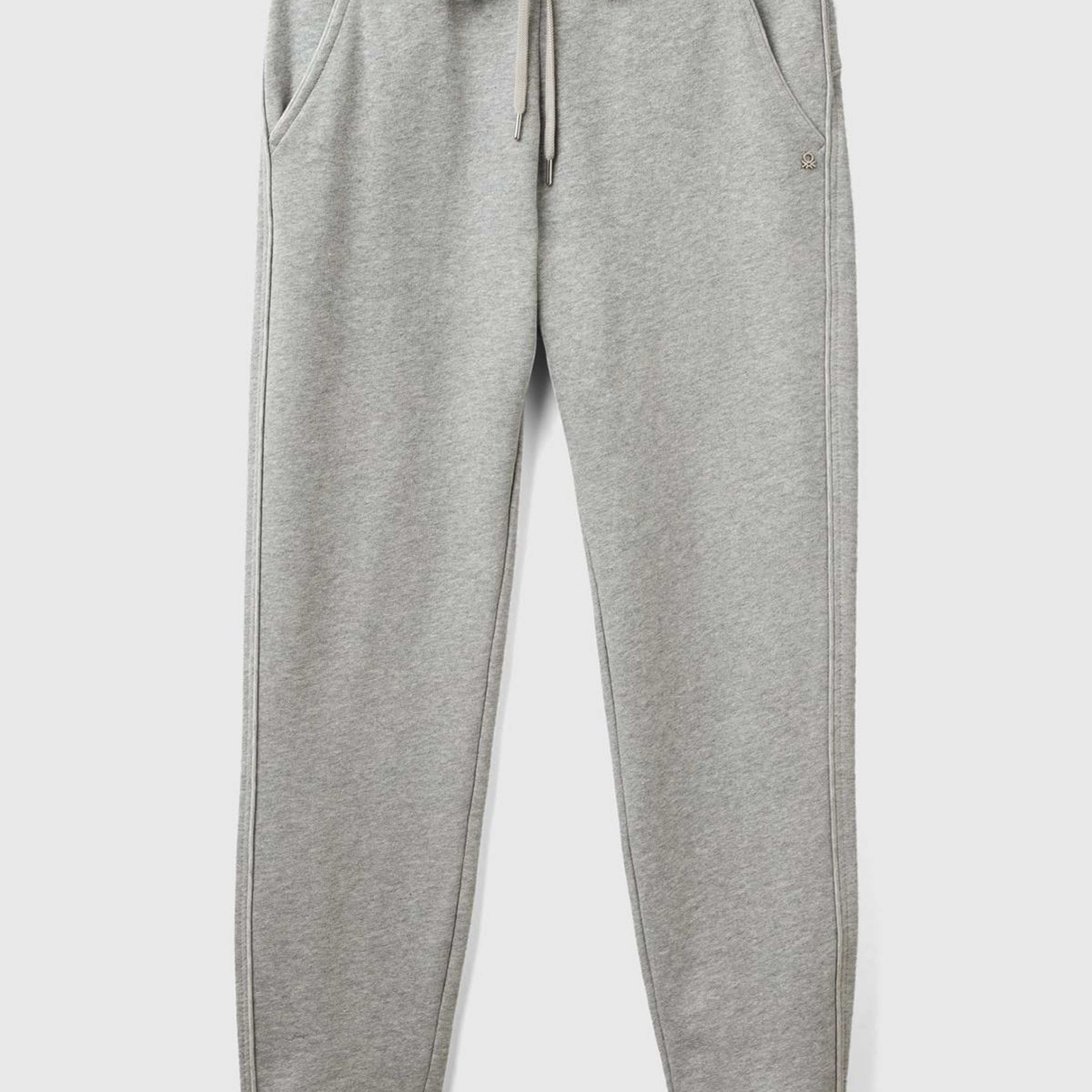 Kadın Gri Melanj %100 Pamuk Yanları Cepli Beli Büzgülü Jogger Eşofman Altı