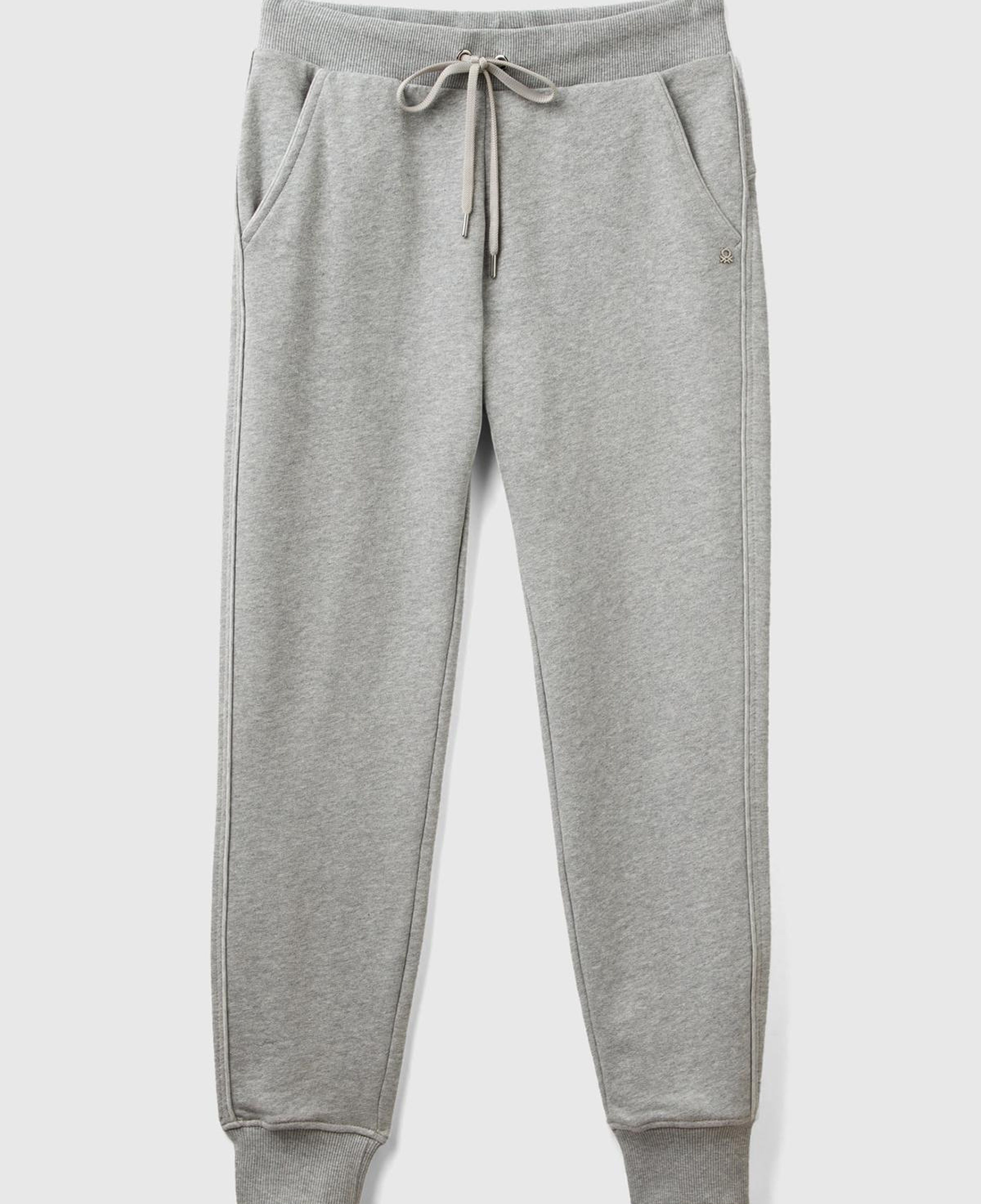 Kadın Gri Melanj %100 Pamuk Yanları Cepli Beli Büzgülü Jogger Eşofman Altı
