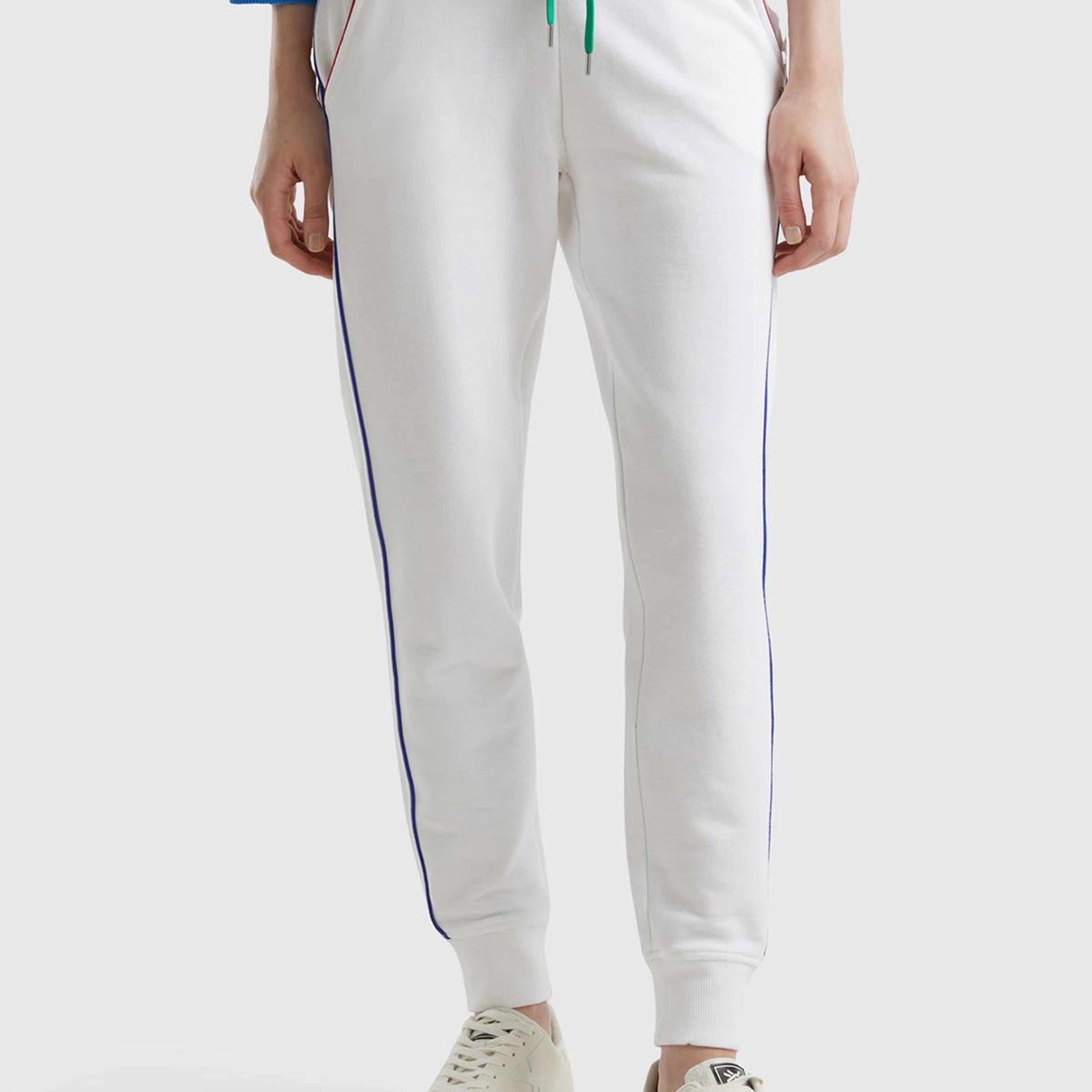 Kadın Beyaz Mix %100 Pamuk Yanları Cepli Beli Büzgülü Jogger Eşofman Altı