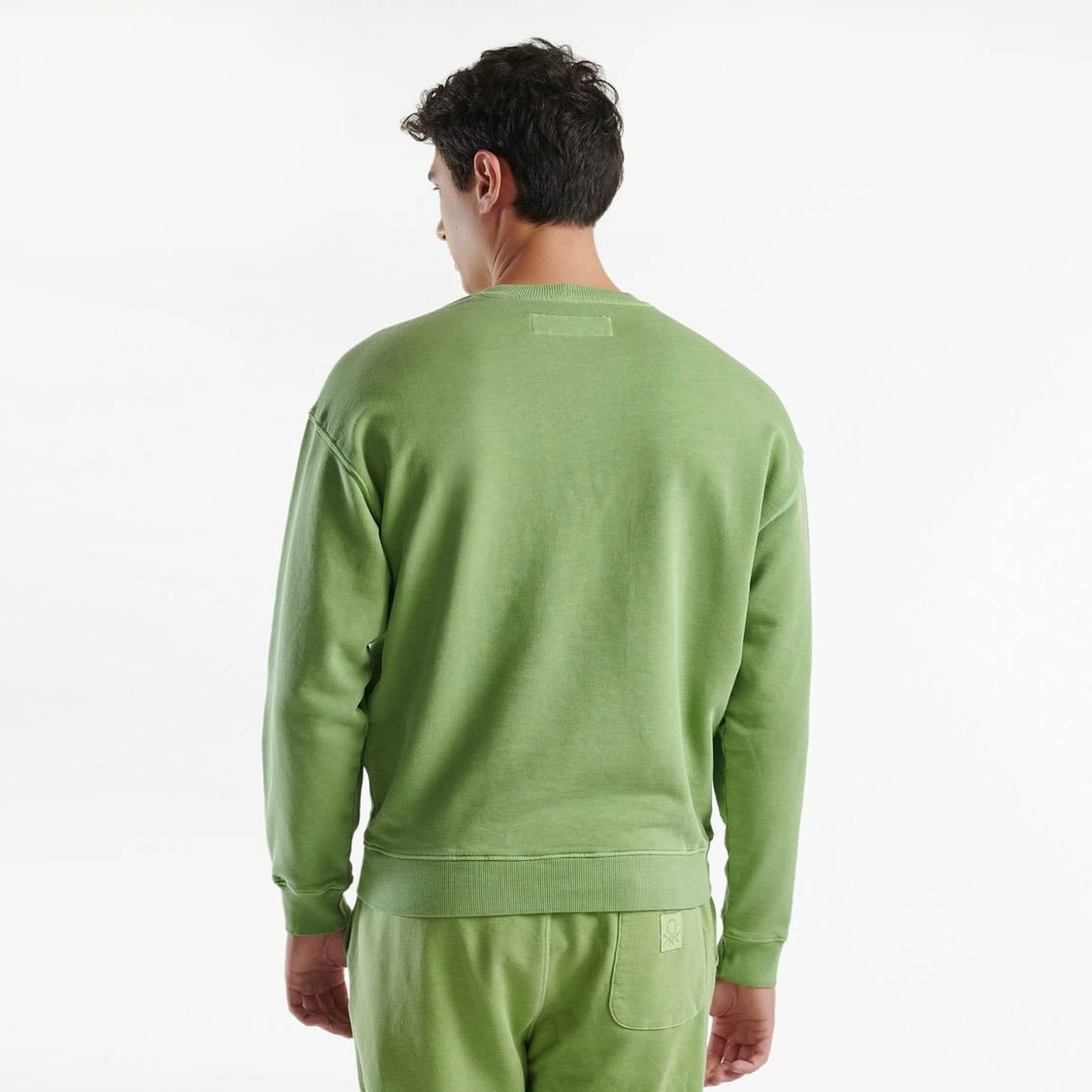 Erkek Fıstık Yeşili Pamuk Karışımlı Sol Altı Logo Detaylı Uzun Kollu Sweatshirt