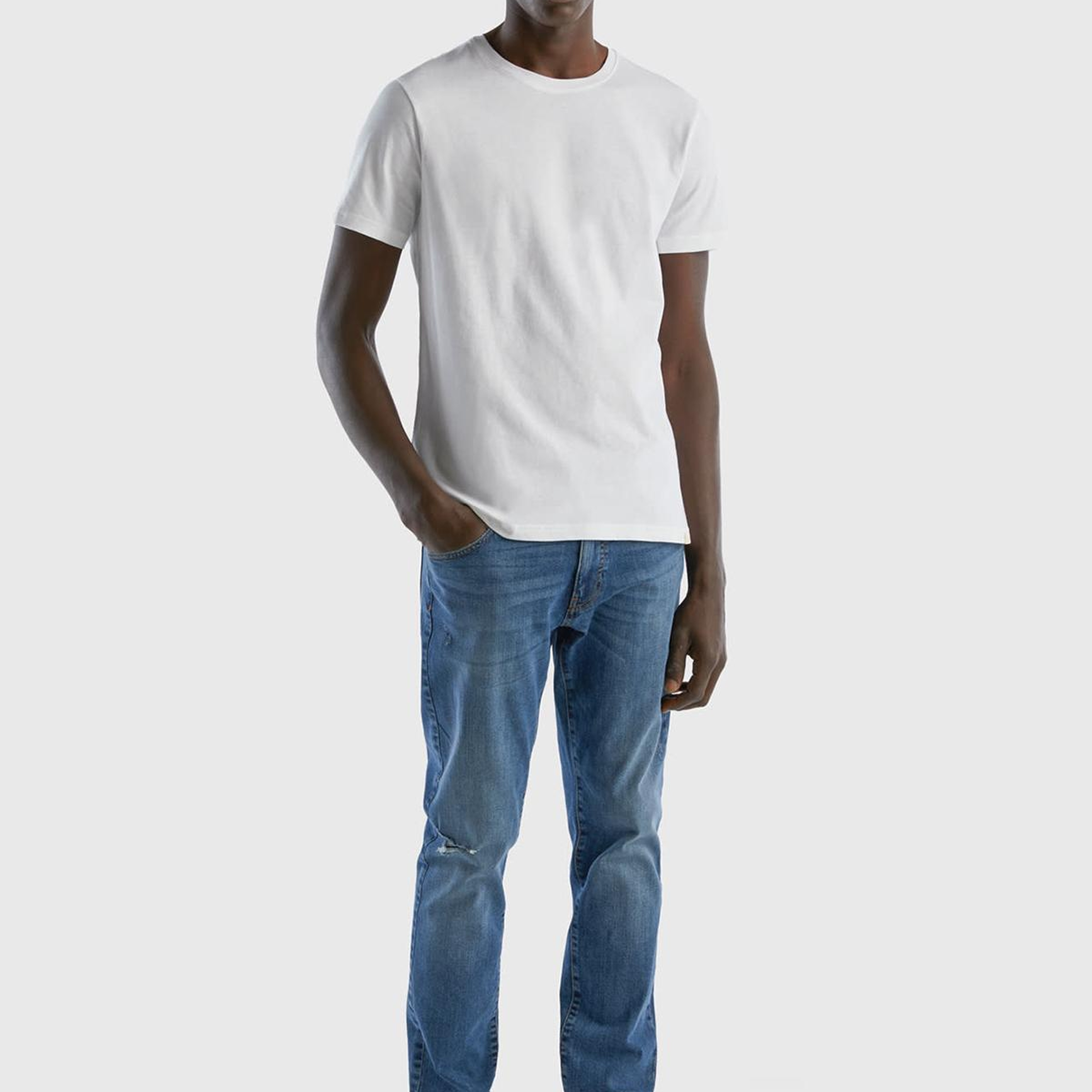 Erkek Beyaz %100 Koton Bisiklet Yaka Basic T-Shirt
