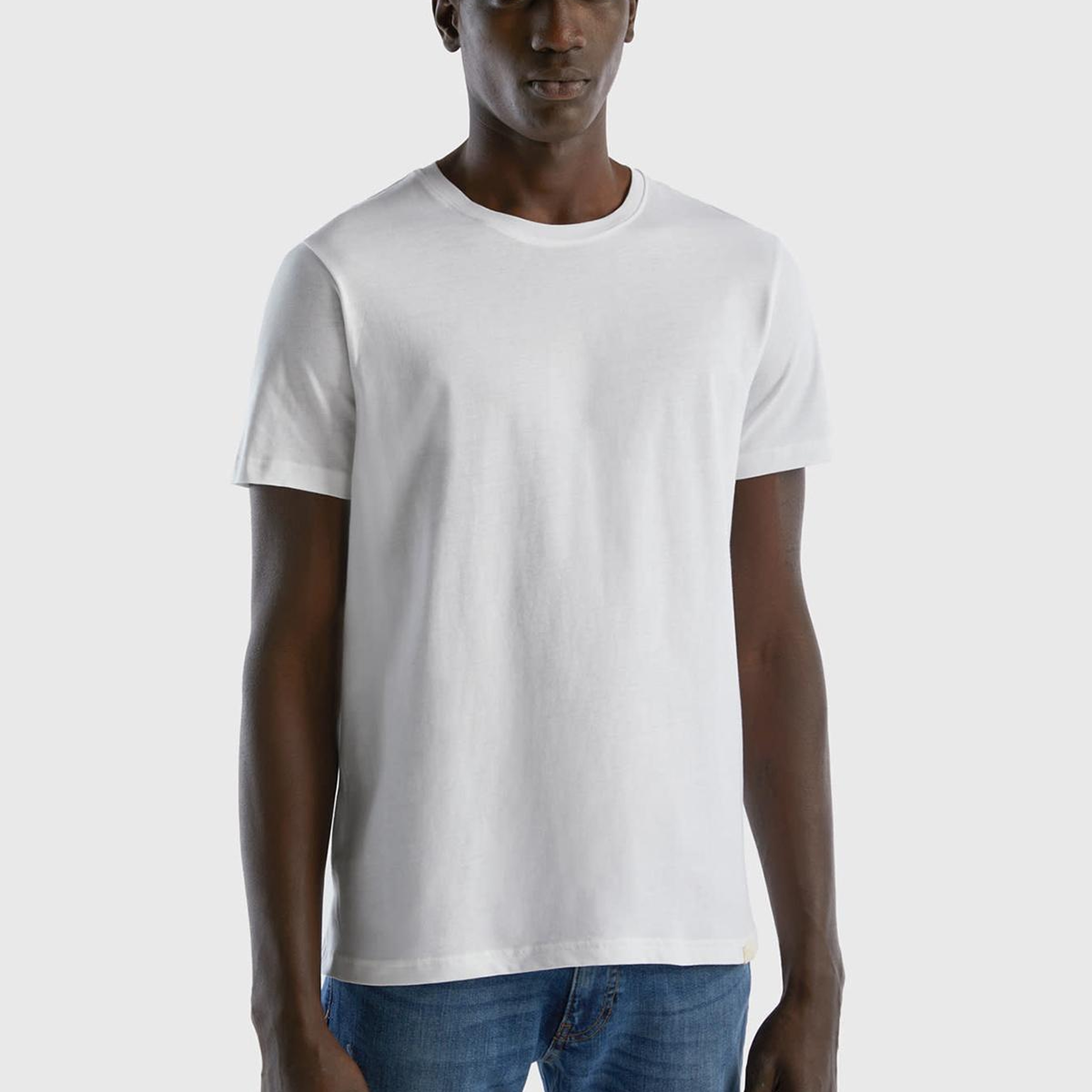 Erkek Beyaz %100 Koton Bisiklet Yaka Basic T-Shirt