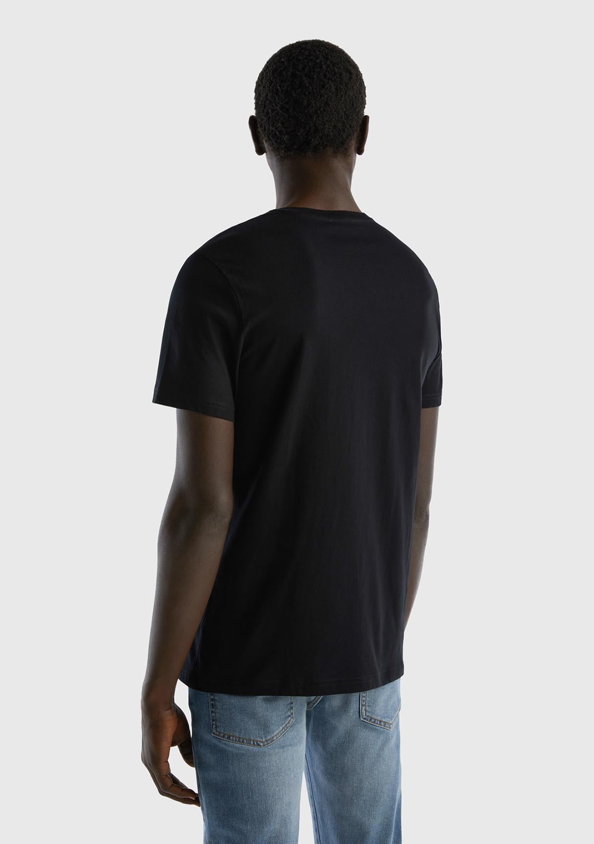Erkek Siyah %100 Koton V Yaka Basic T-Shirt