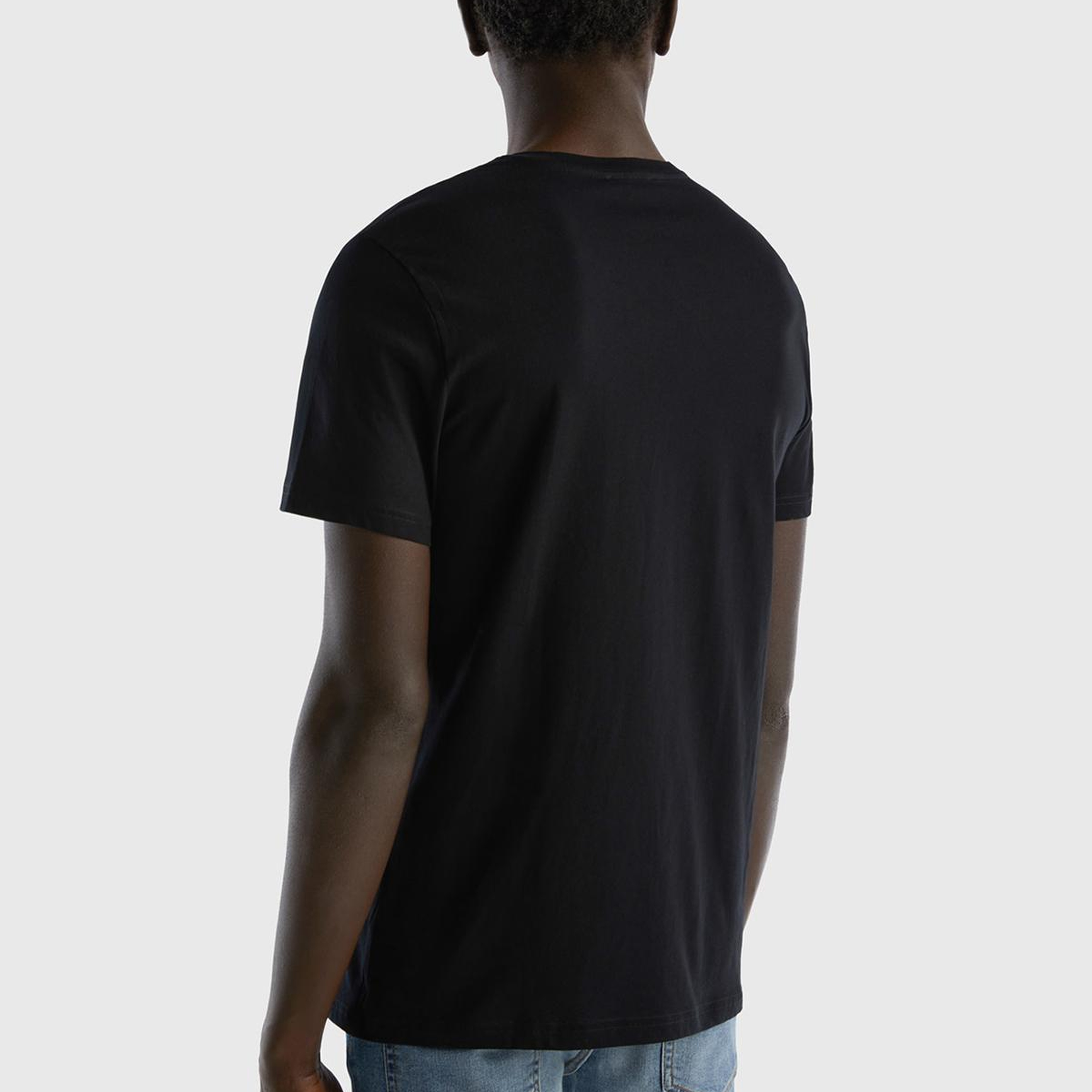 Erkek Siyah %100 Koton V Yaka Basic T-Shirt