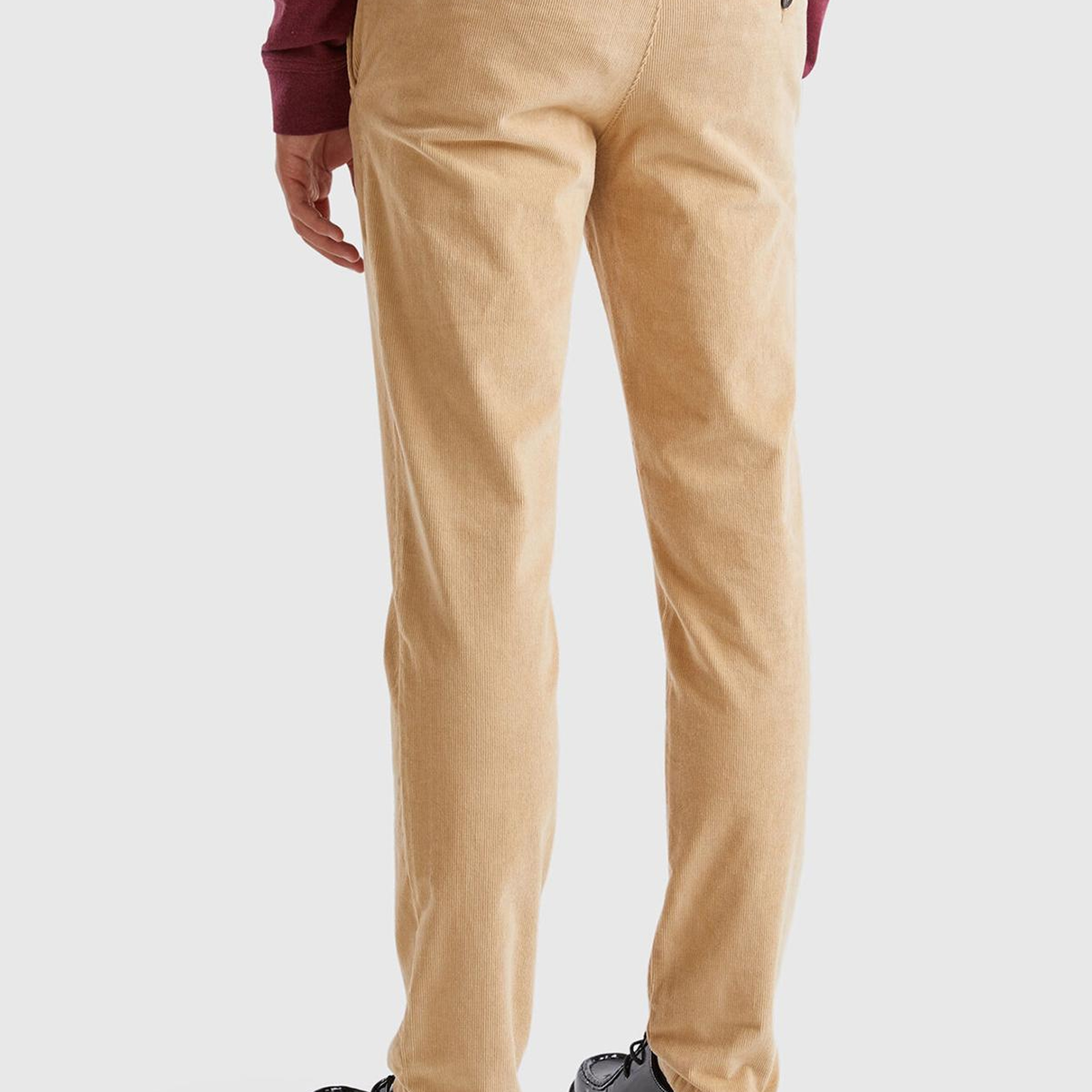 Erkek Bej Pamuk Karışımlı Arkası Biyeli Cepli Dar Kesim Kadife Pantolon