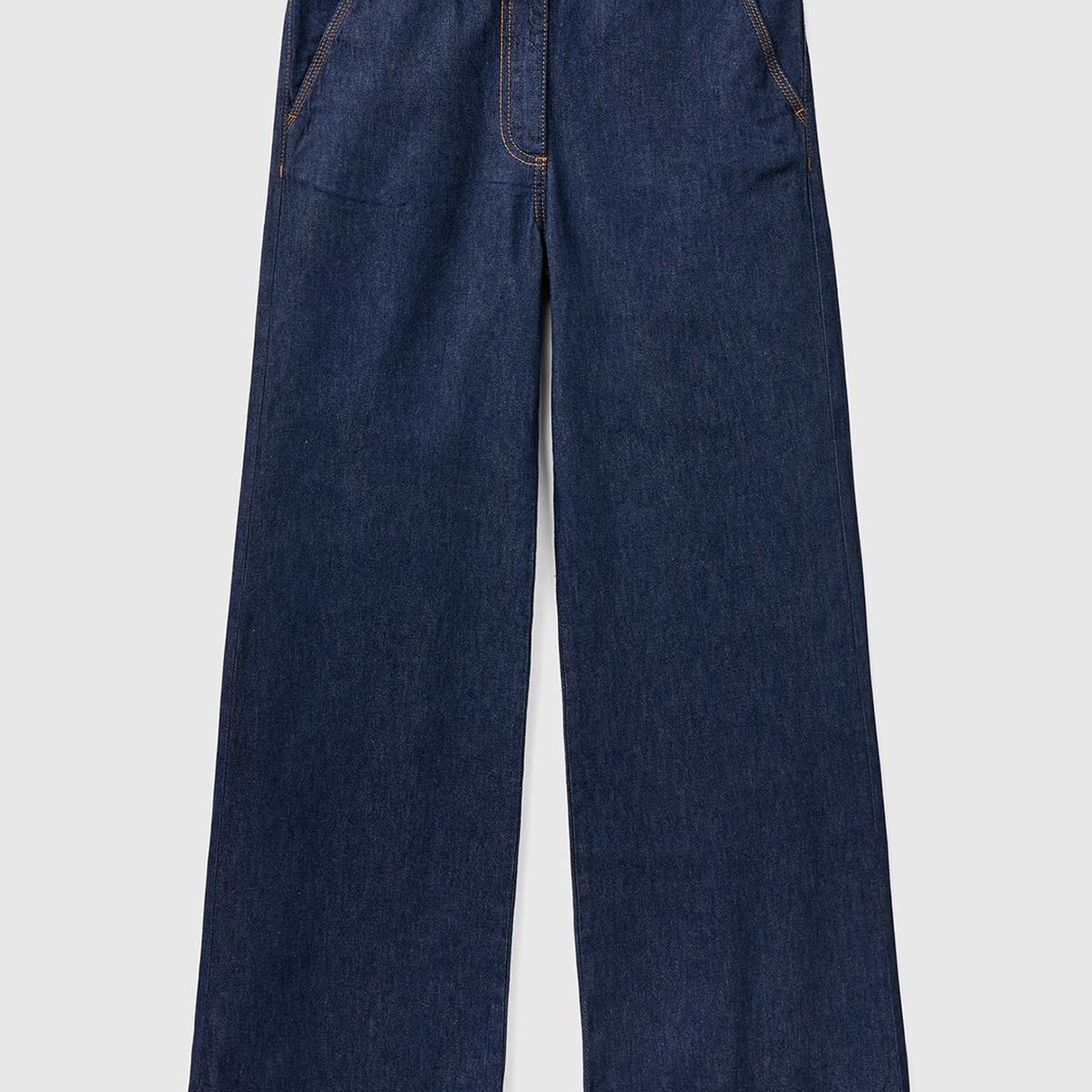 Kadın Mavi Bol Paça Denim Chino Pantolon