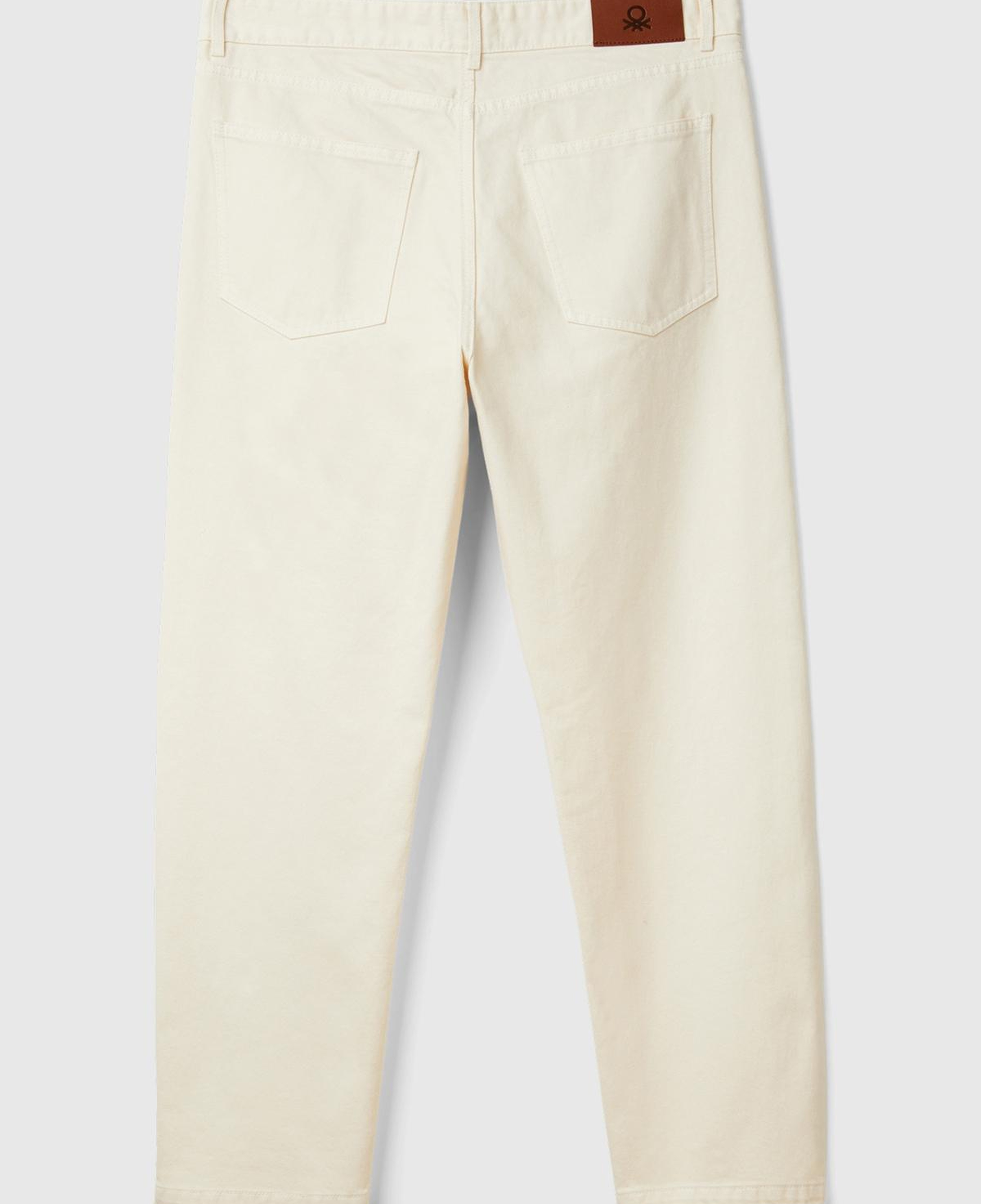 Erkek Krem %100 Pamuk Yanları Cepli Arkası Logo Etiketli Denim Pantolon