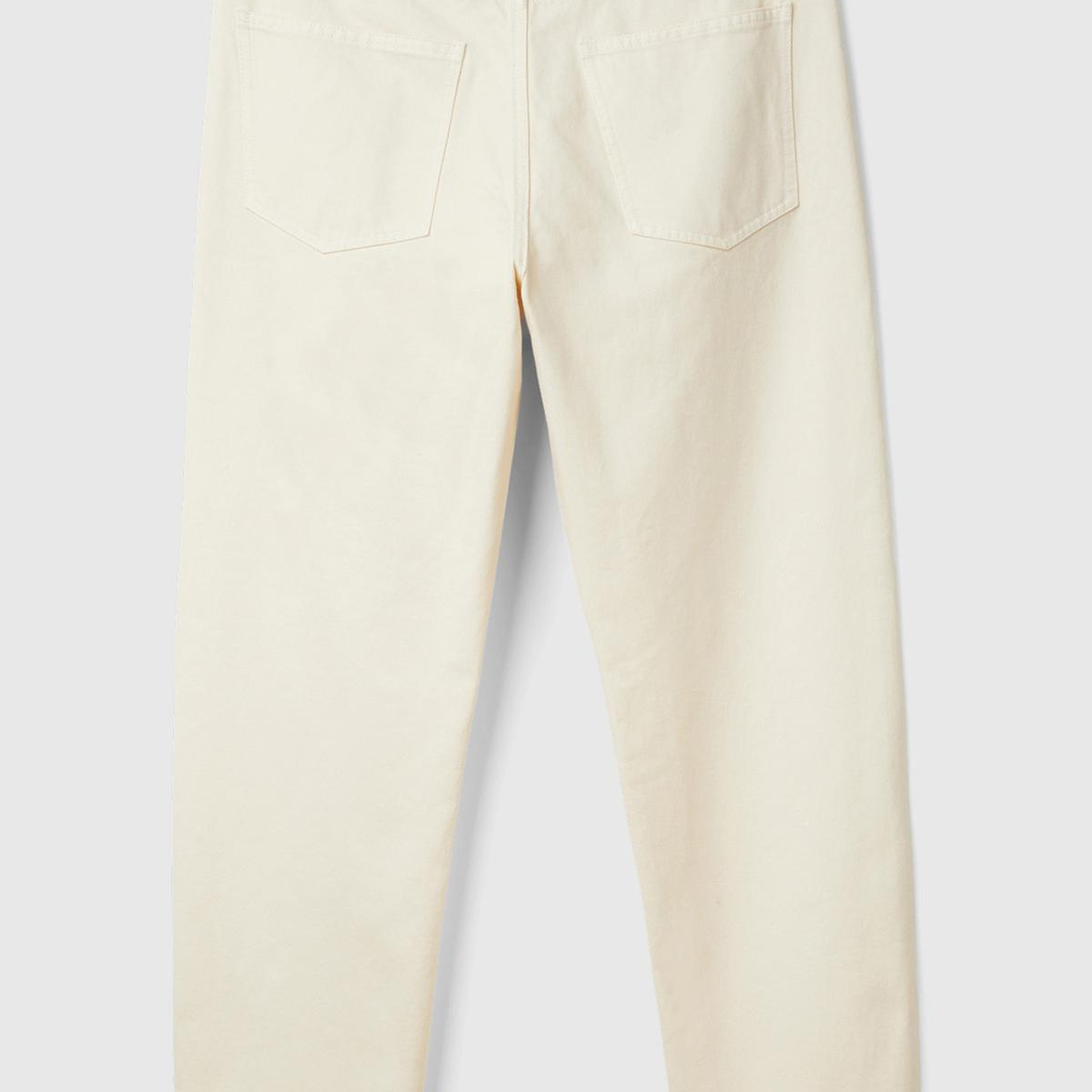 Erkek Krem %100 Pamuk Yanları Cepli Arkası Logo Etiketli Denim Pantolon