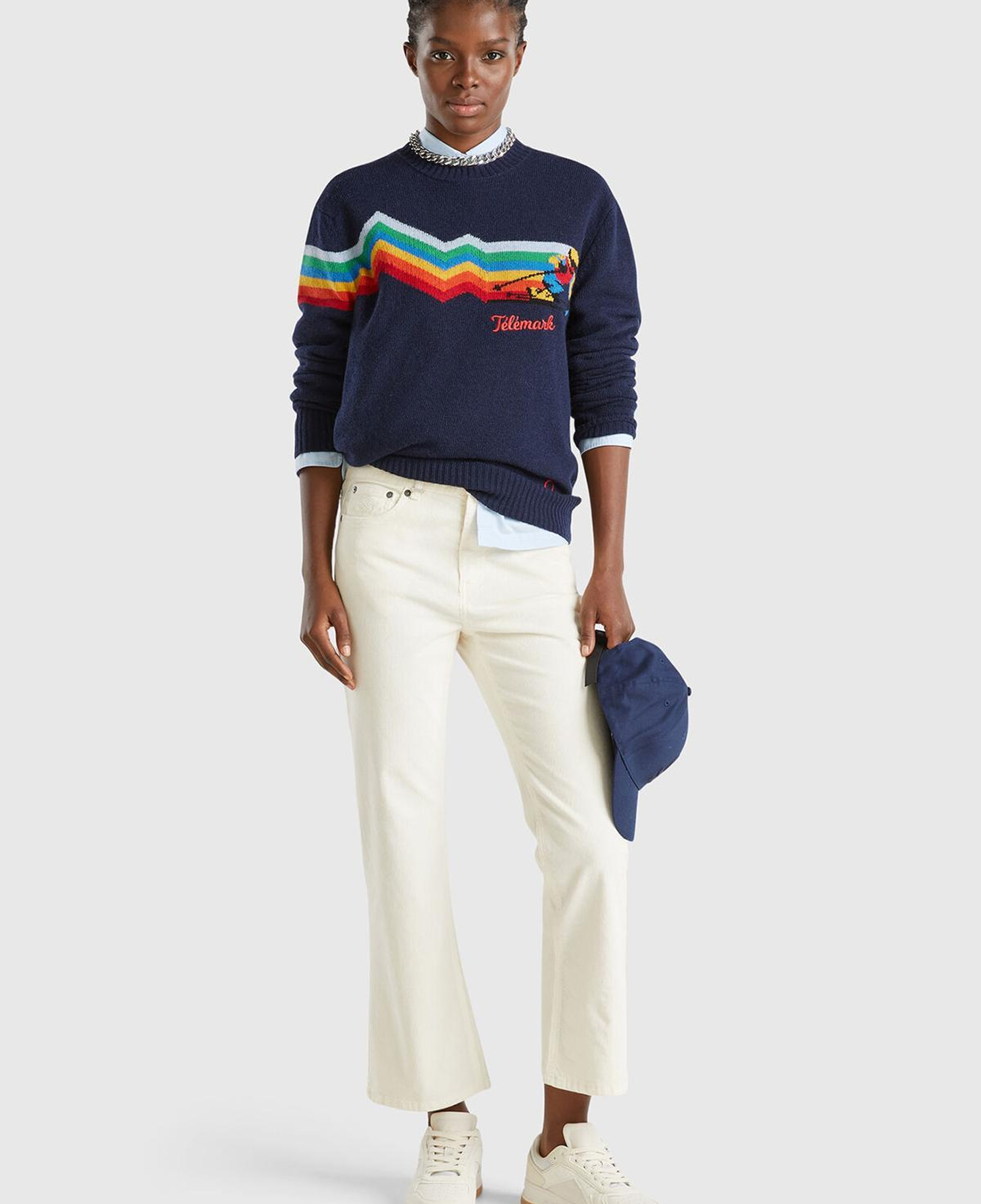 Kadın Beyaz Pamuk Karışımlı 5 Cepli Arkası Logo Etiketli Kadife Pantolon