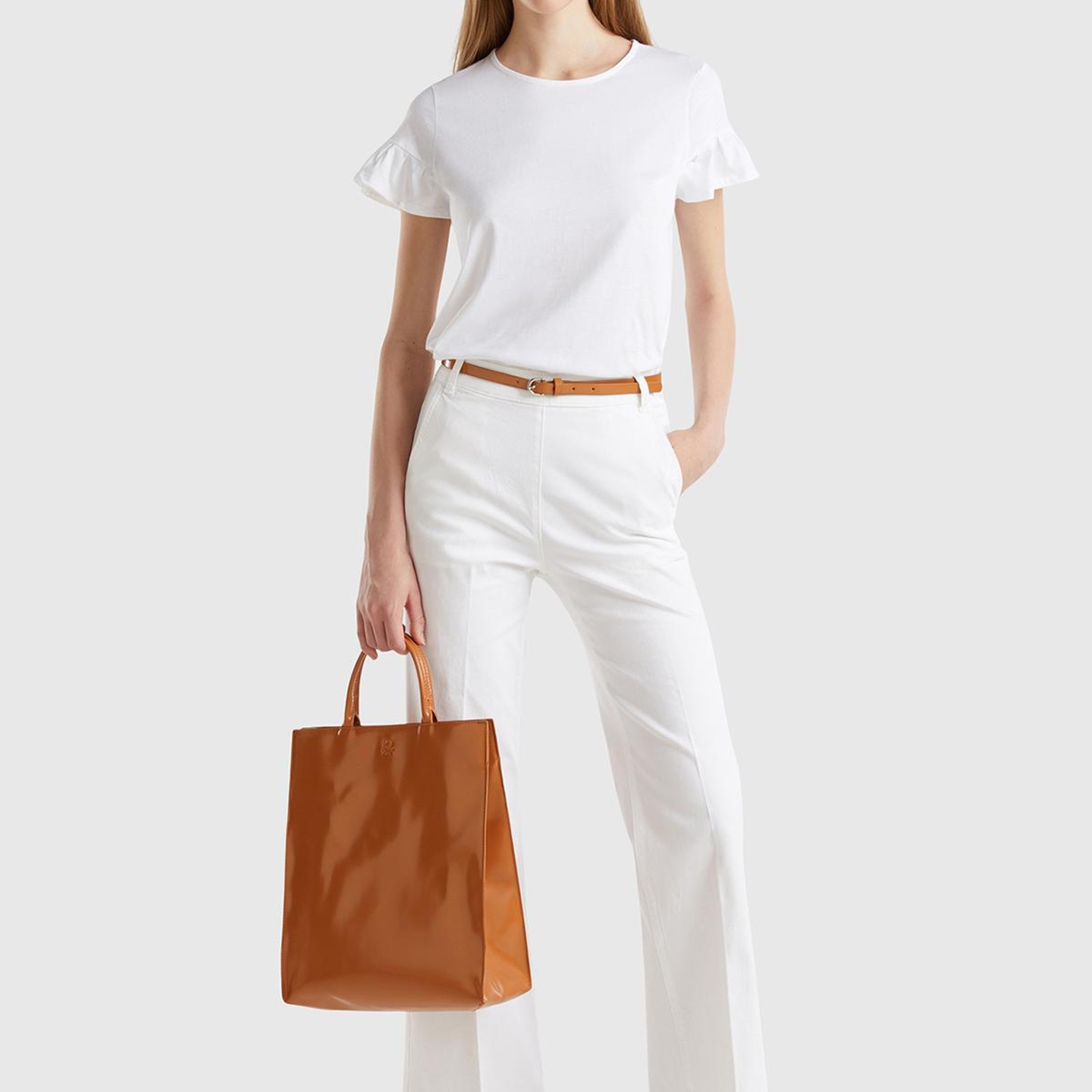 Kadın Beyaz Pamuk Karışımlı Rahat İspanyol Paça Pantolon