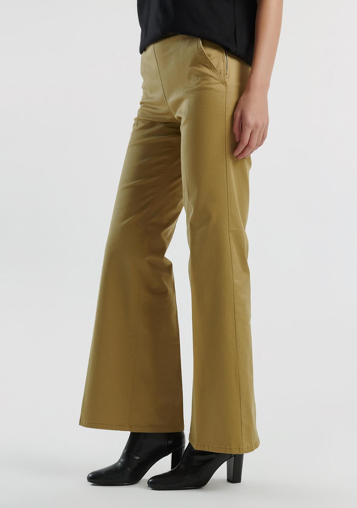 Kadın Hardal Pamuk Karışımlı Rahat İspanyol Paça Pantolon