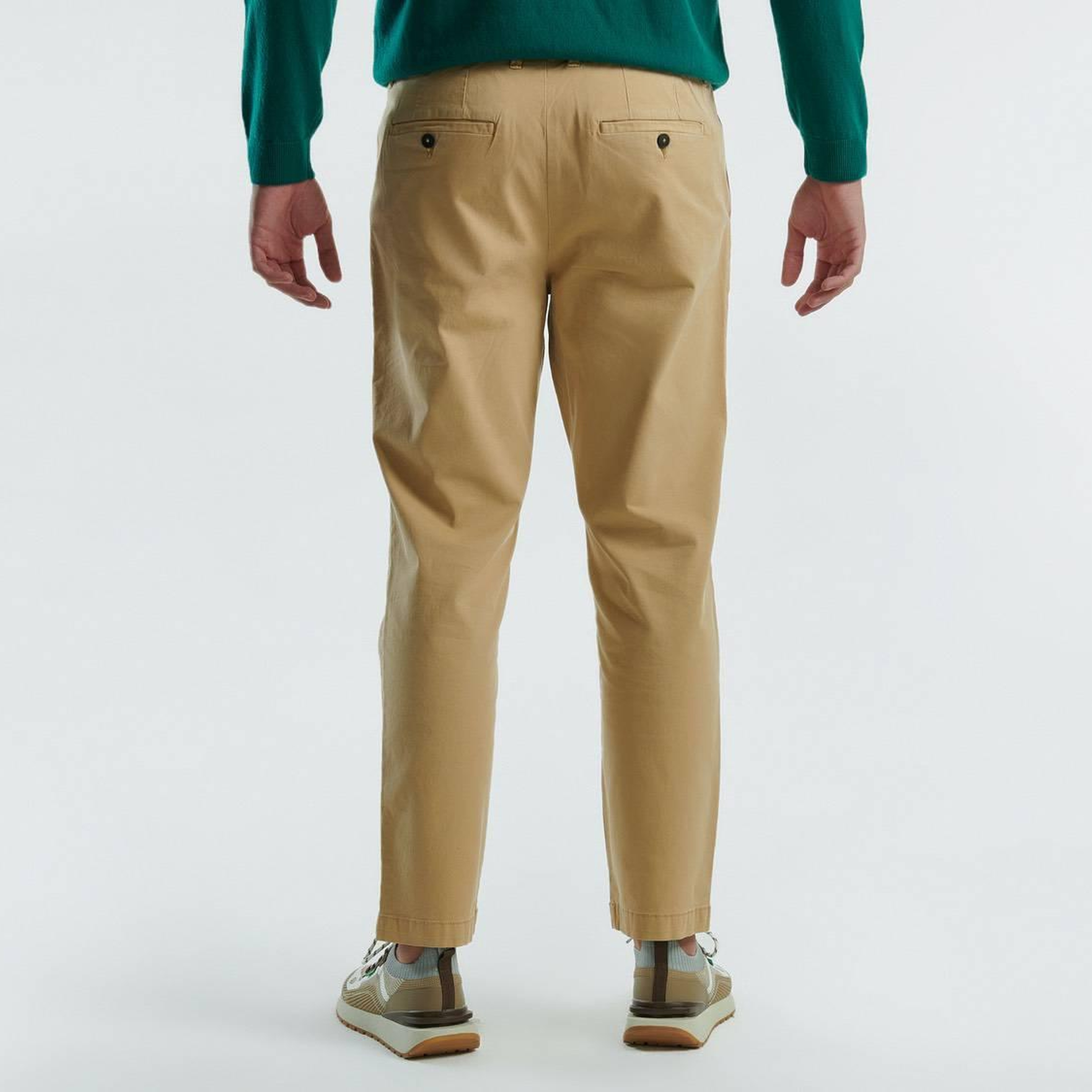 Erkek Bej Pamuk Karışımlı Yanları ve Arkası Cep Detaylı Pantolon