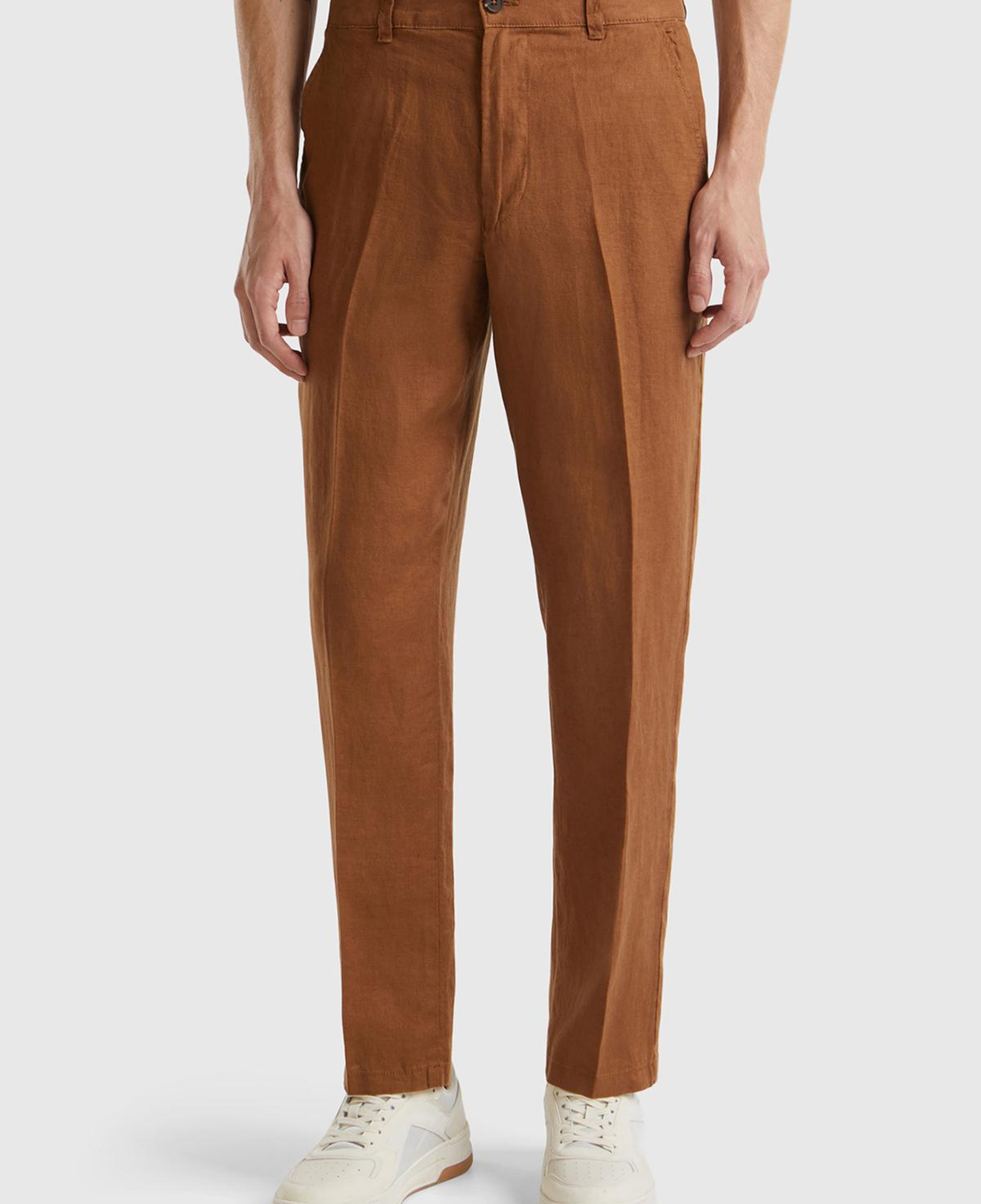 Erkek Kahverengi %100 Keten Pantolon