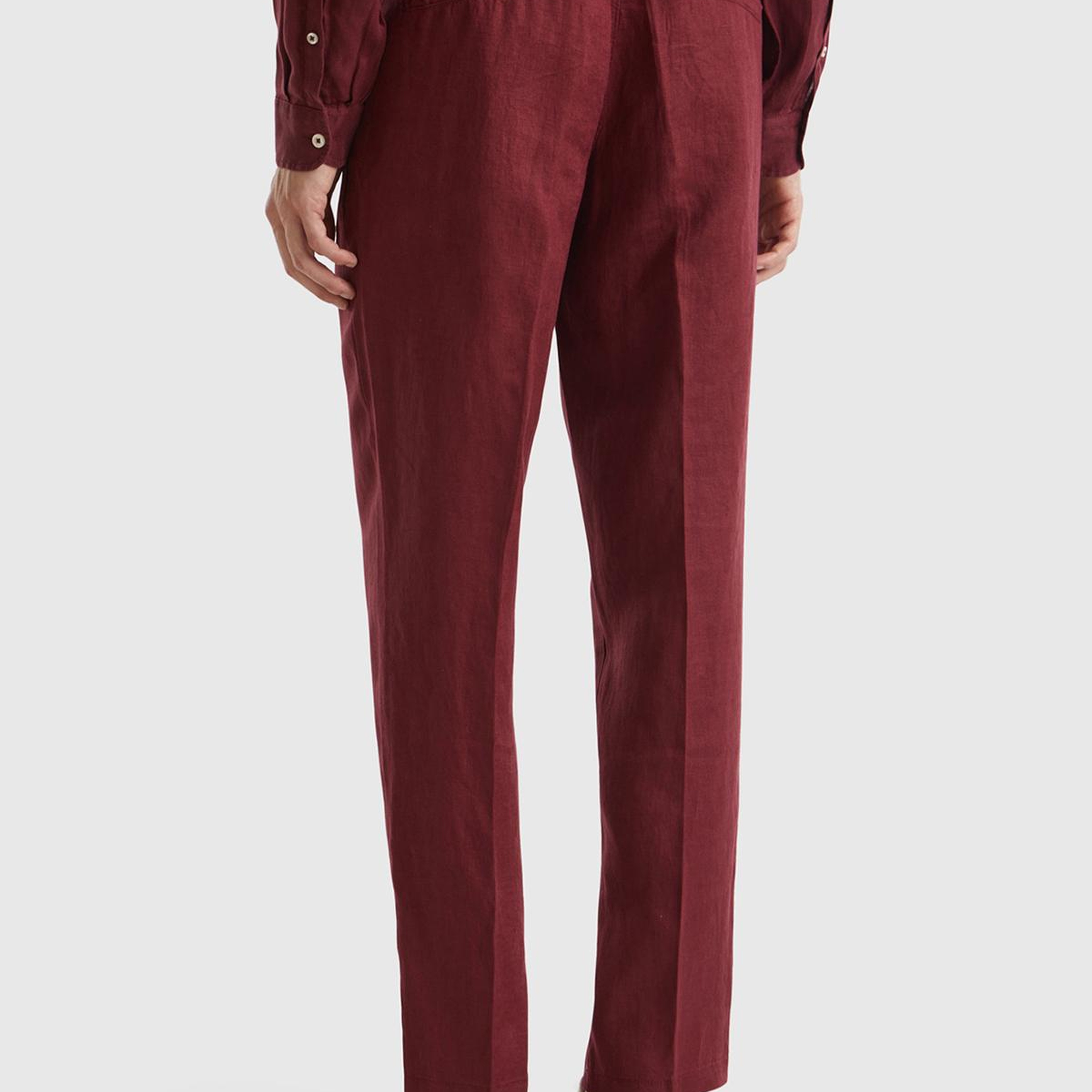 Erkek Bordo %100 Keten Pantolon