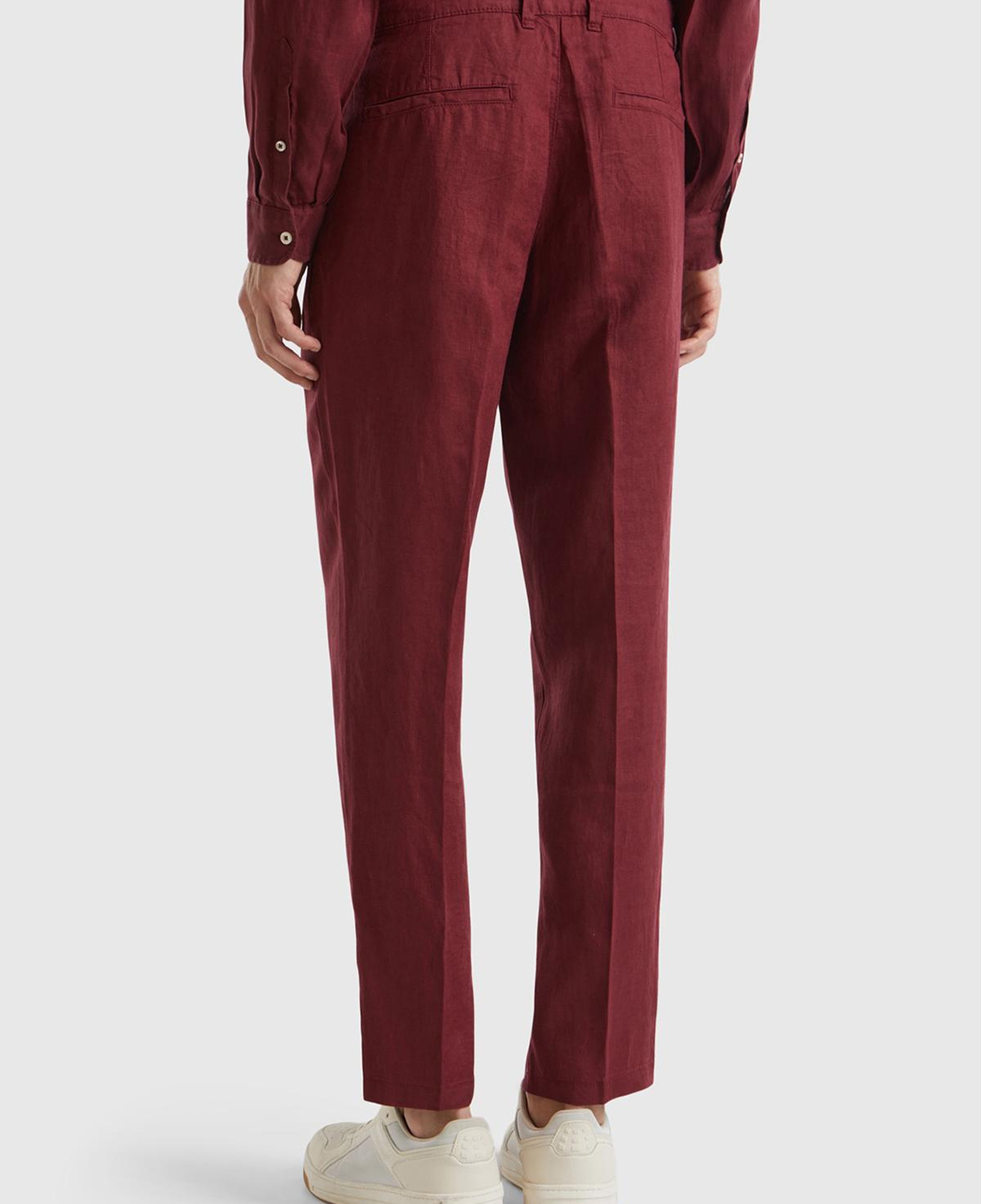 Erkek Bordo %100 Keten Pantolon