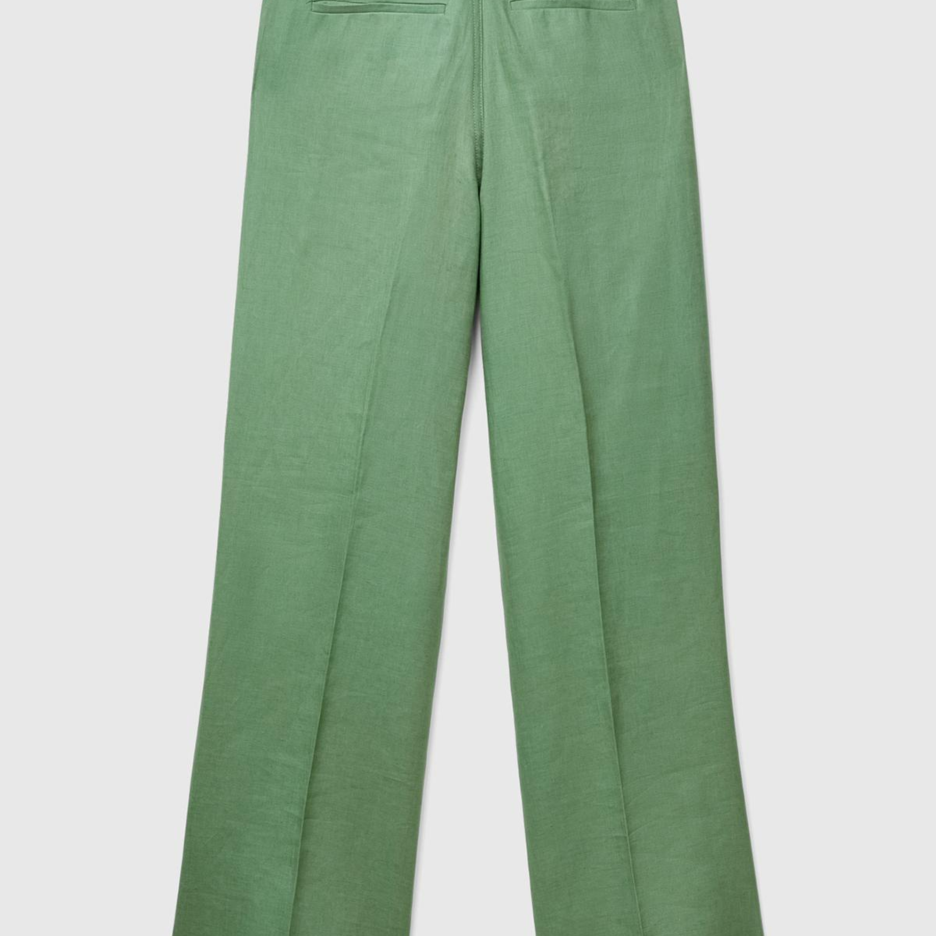 Kadın Mint Yeşili %100 Keten Arkası Şerit Cepli Düğme Kapamalı Pantolon