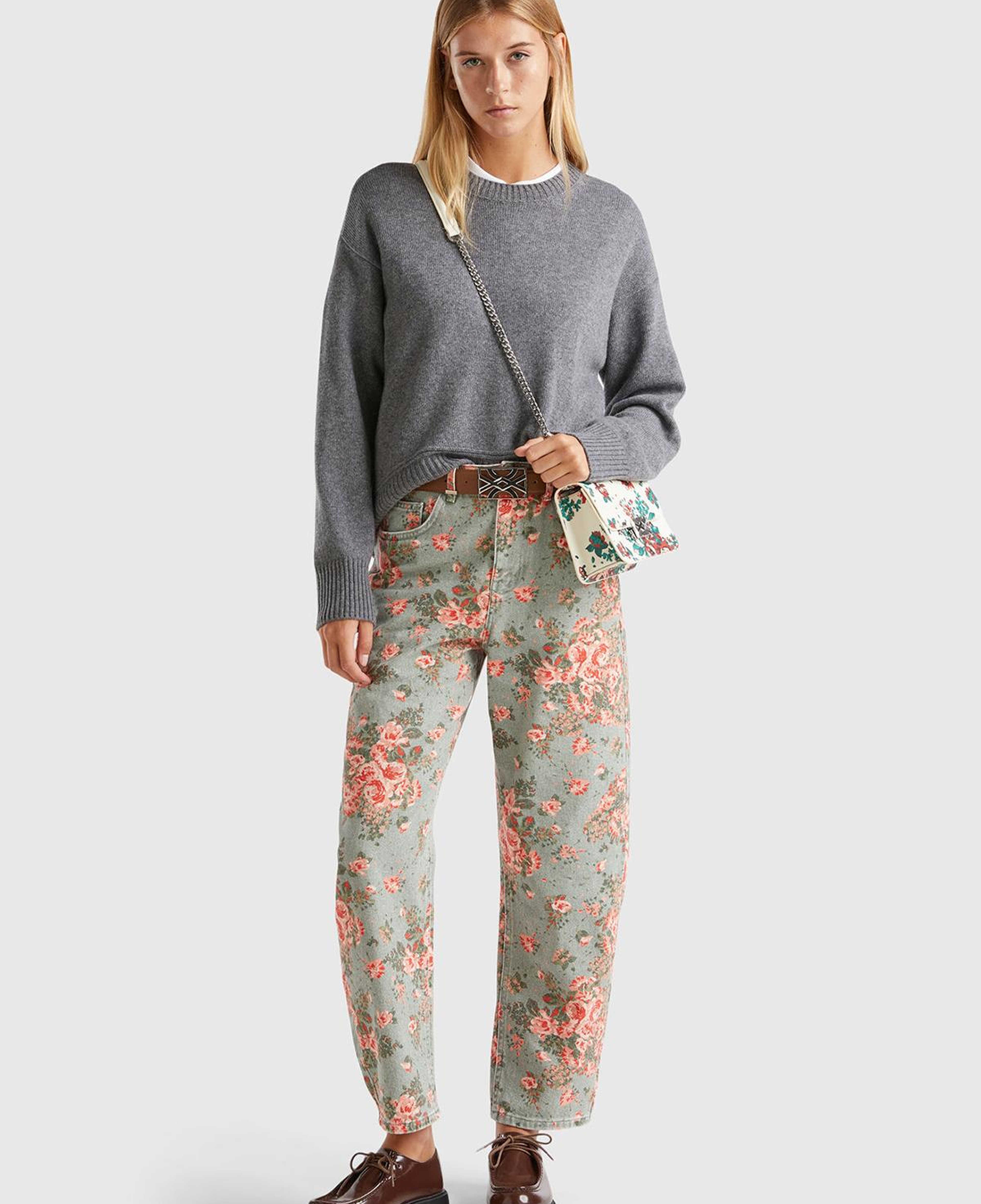 Kadın Yeşil %100 Pamuk Tamamı Çiçek Desenli 5 Cepli Balon Pantolon