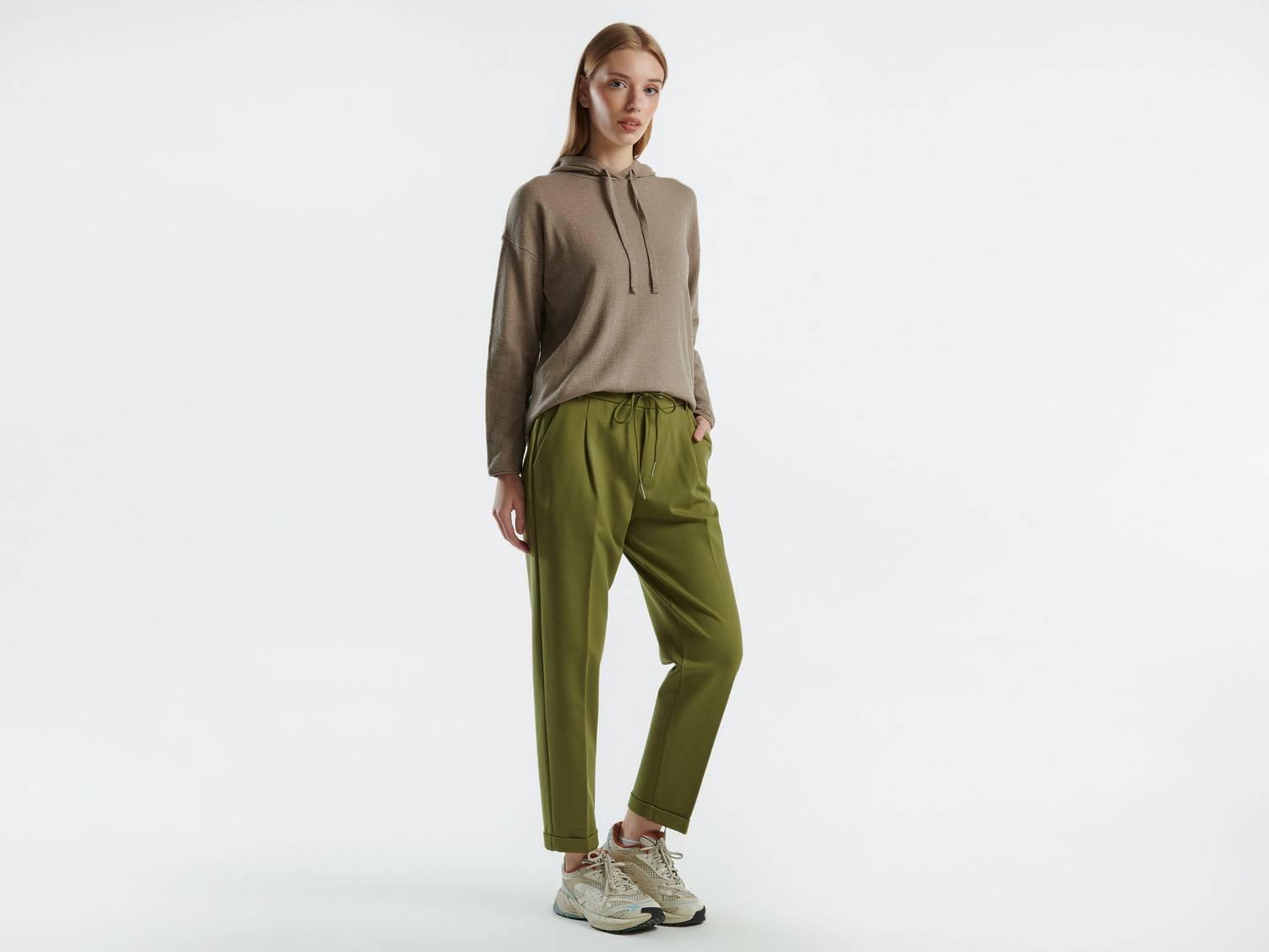 Kadın Haki Beli Lastikli Pantolon