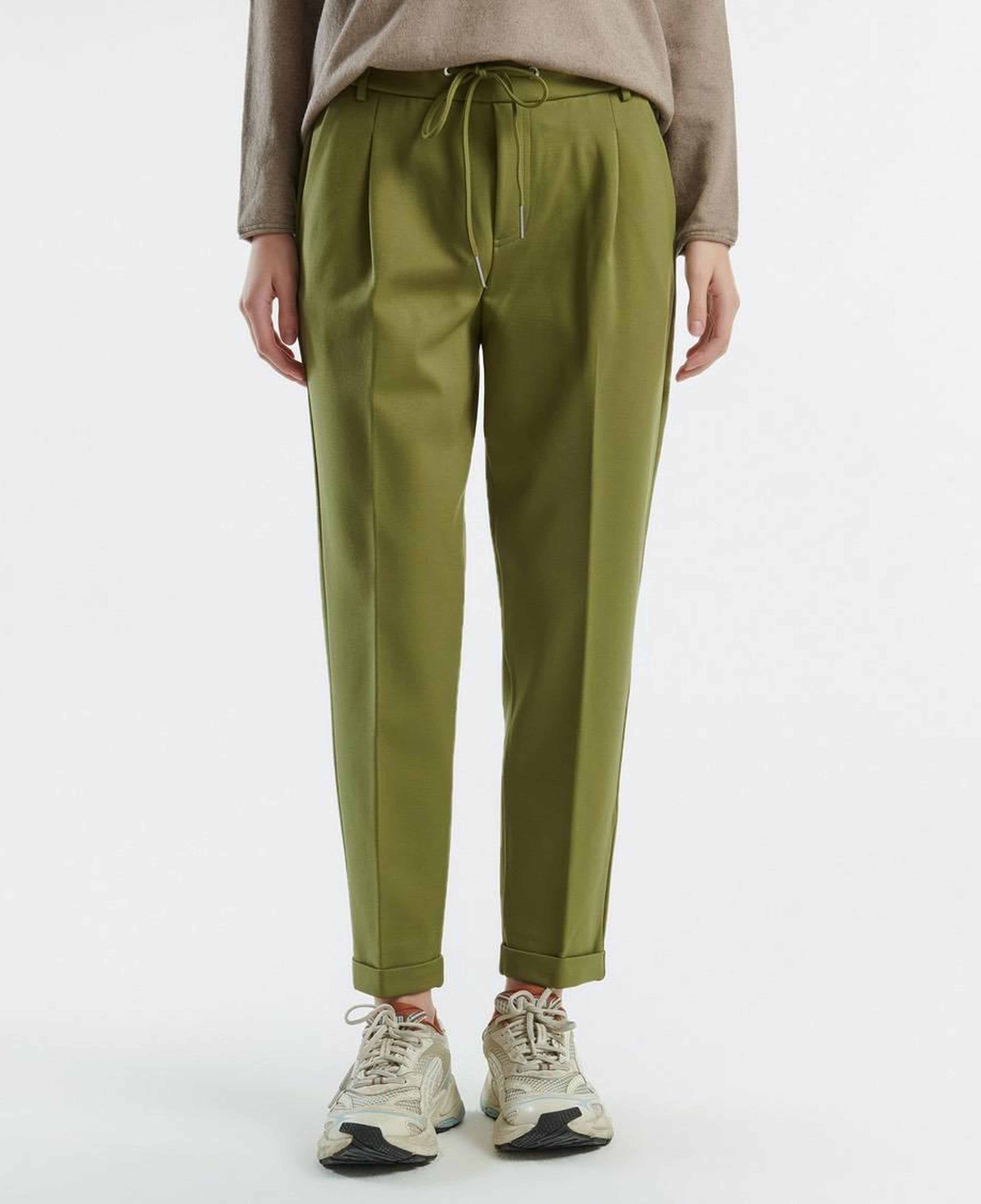 Kadın Haki Beli Lastikli Pantolon