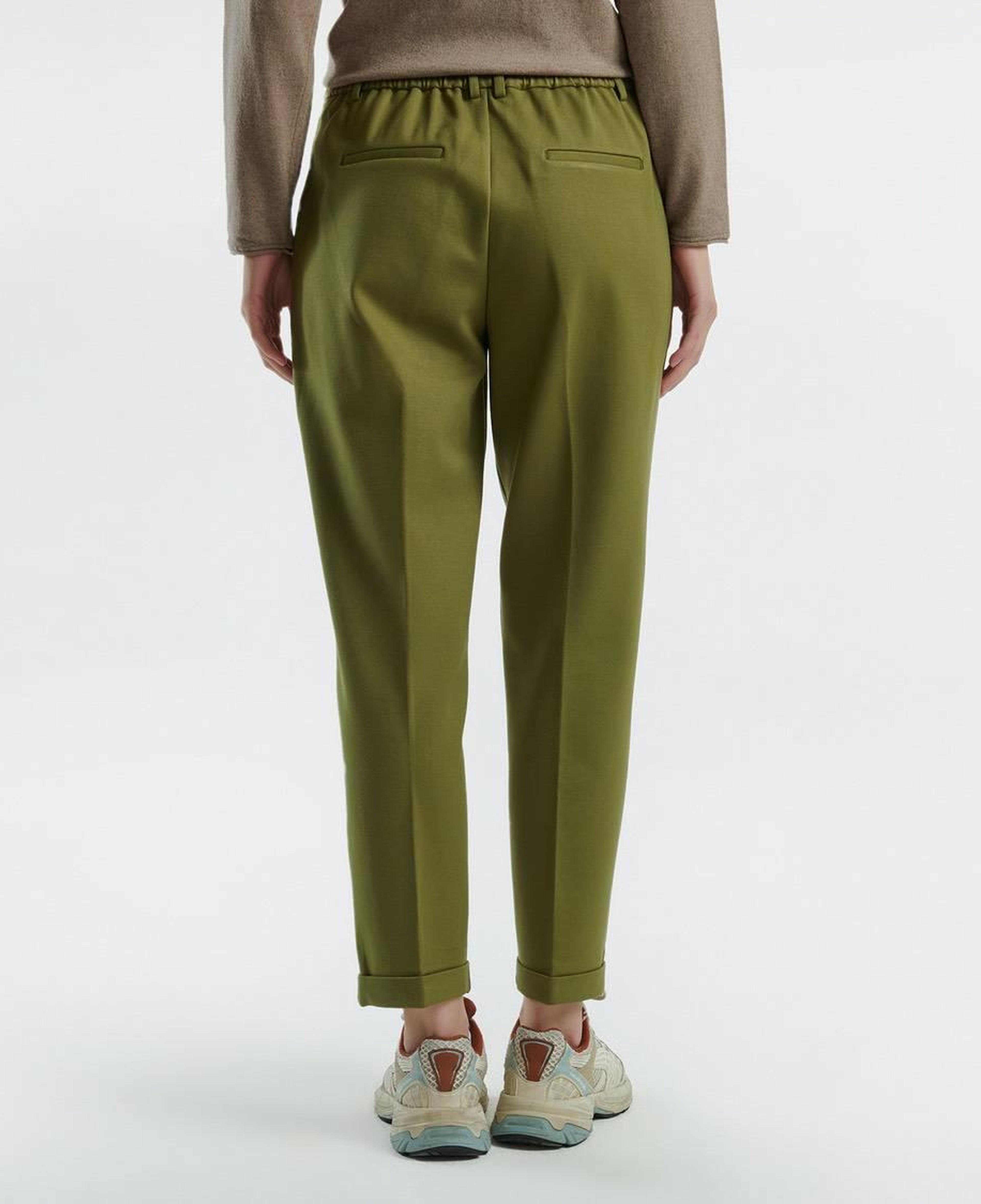 Kadın Haki Beli Lastikli Pantolon