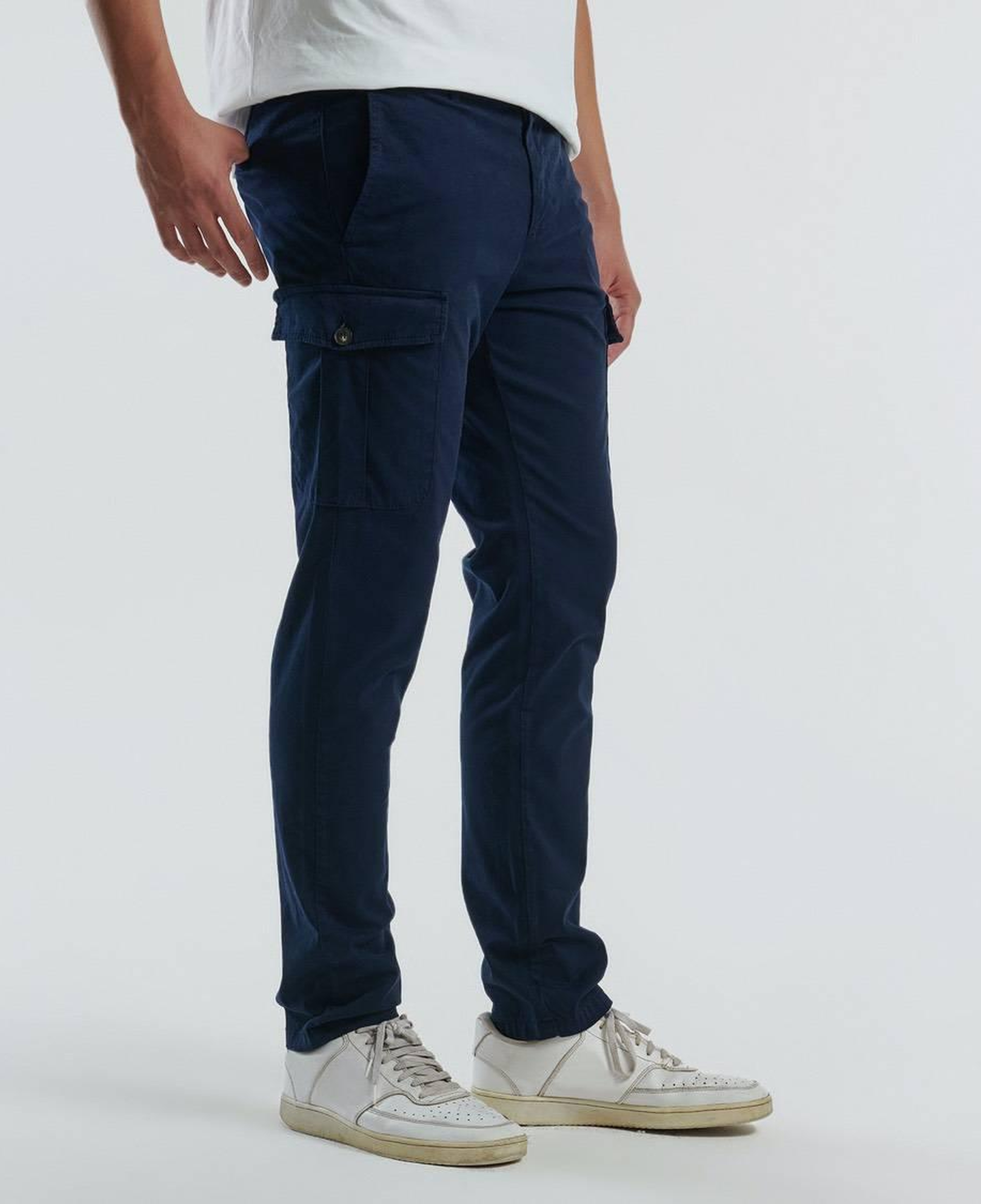 Erkek Lacivert Pamuk Karışımlı Yanları ve Arkası Cep Detaylı Kargo Pantolon