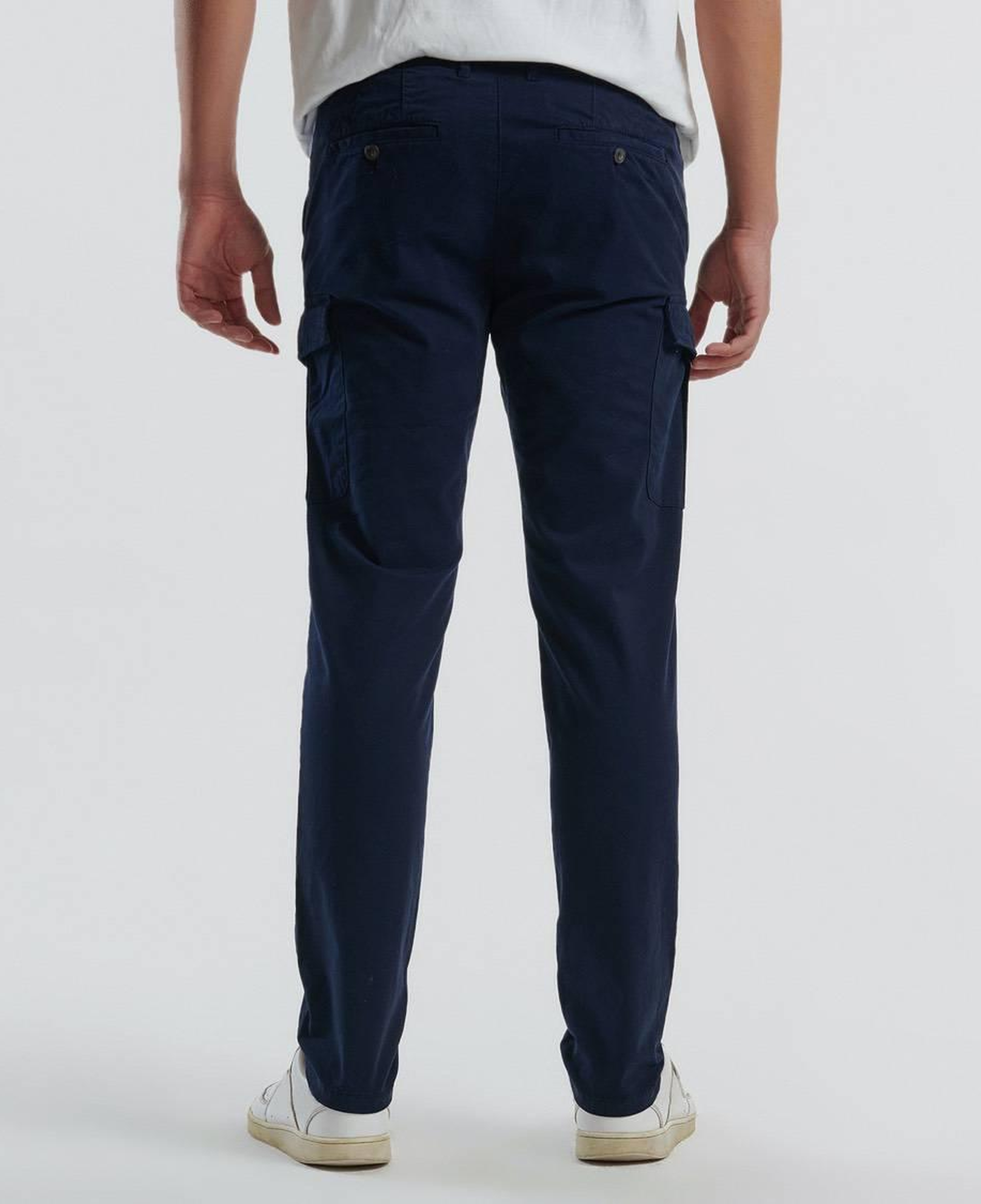 Erkek Lacivert Pamuk Karışımlı Yanları ve Arkası Cep Detaylı Kargo Pantolon